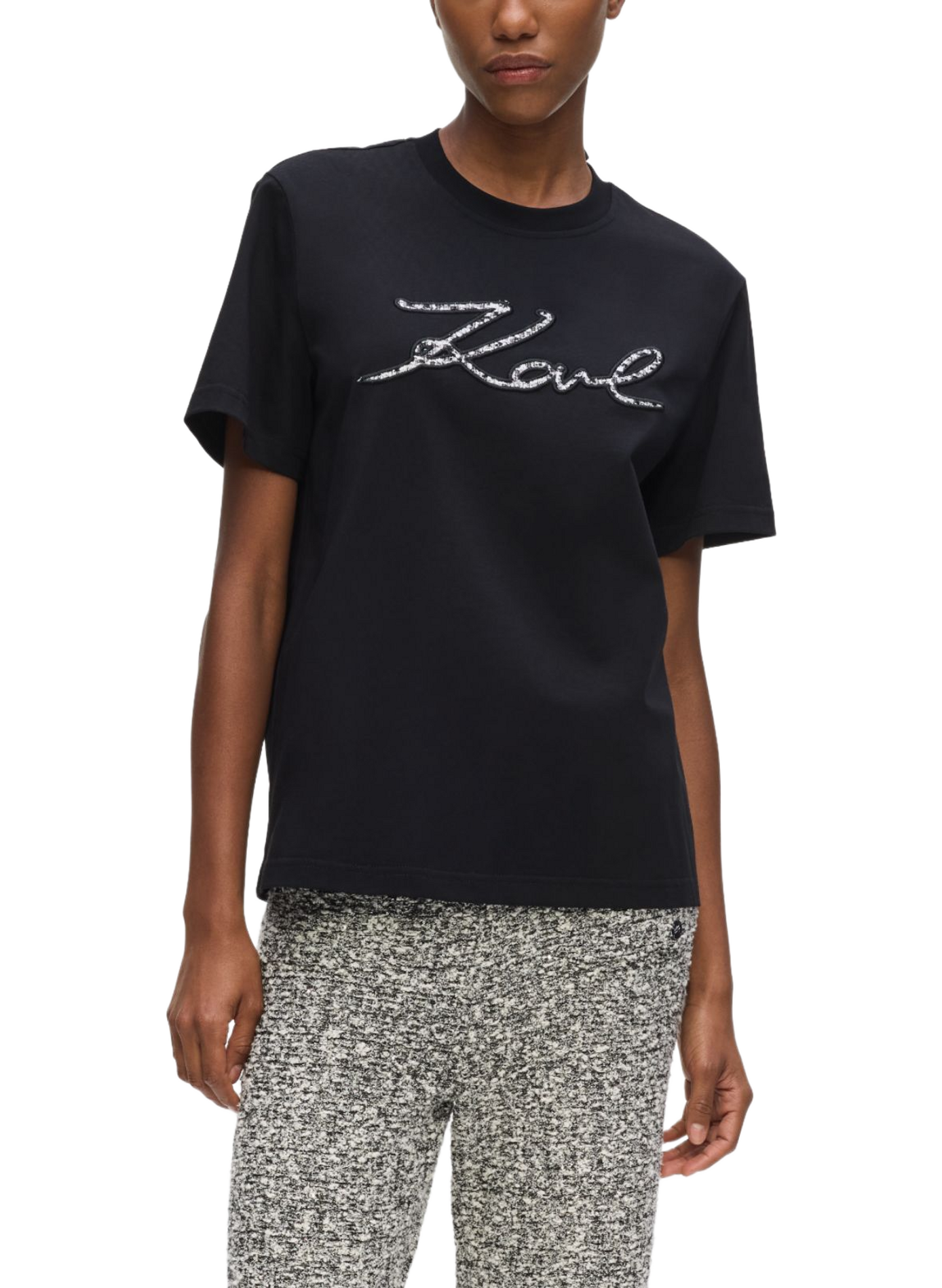 T-Shirt mit Baumwoll-Logo KARL LAGERFELD Schwarz