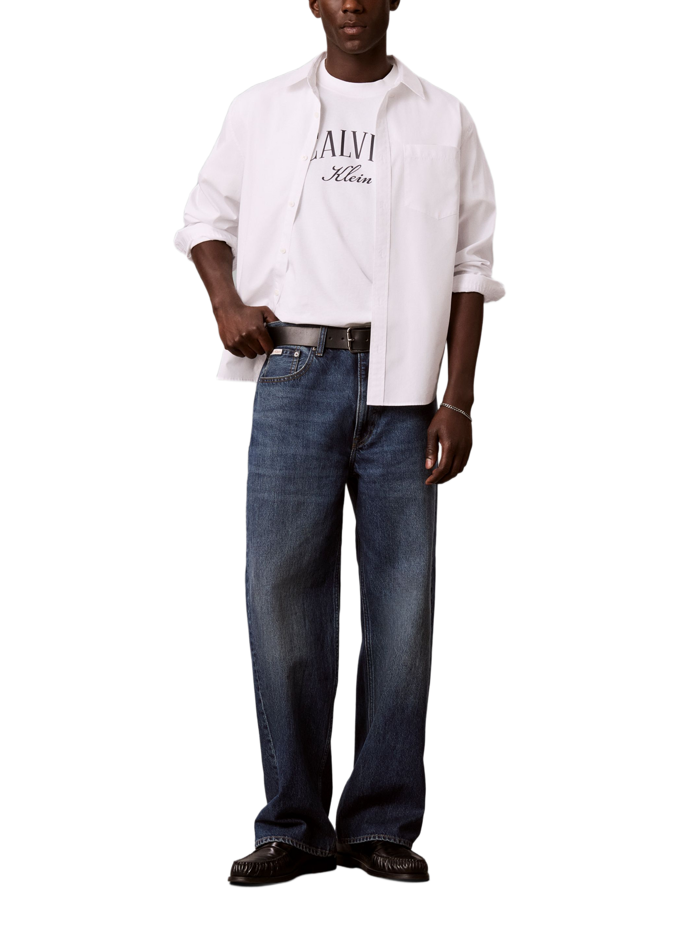 Tee-shirt col rond en coton CALVIN KLEIN Blanc