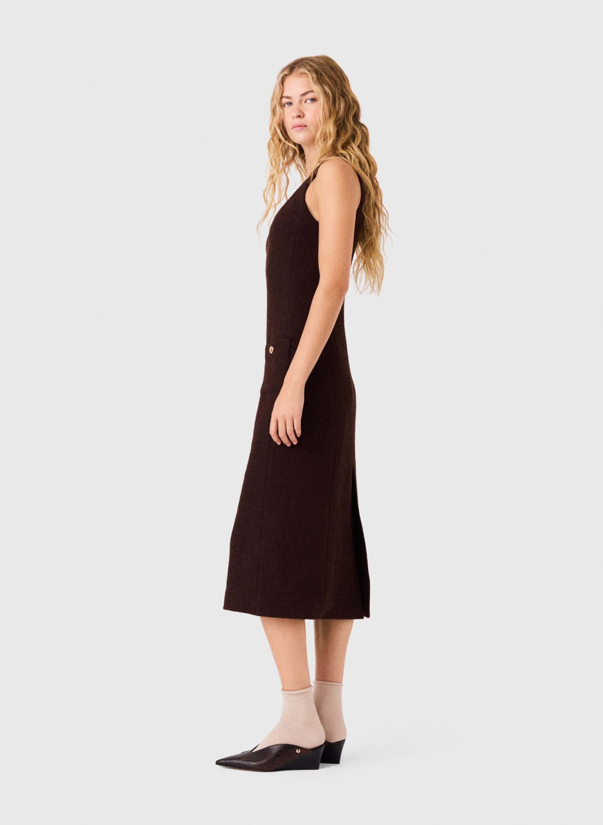 Robe midi cintrée col rond MAJE Marron