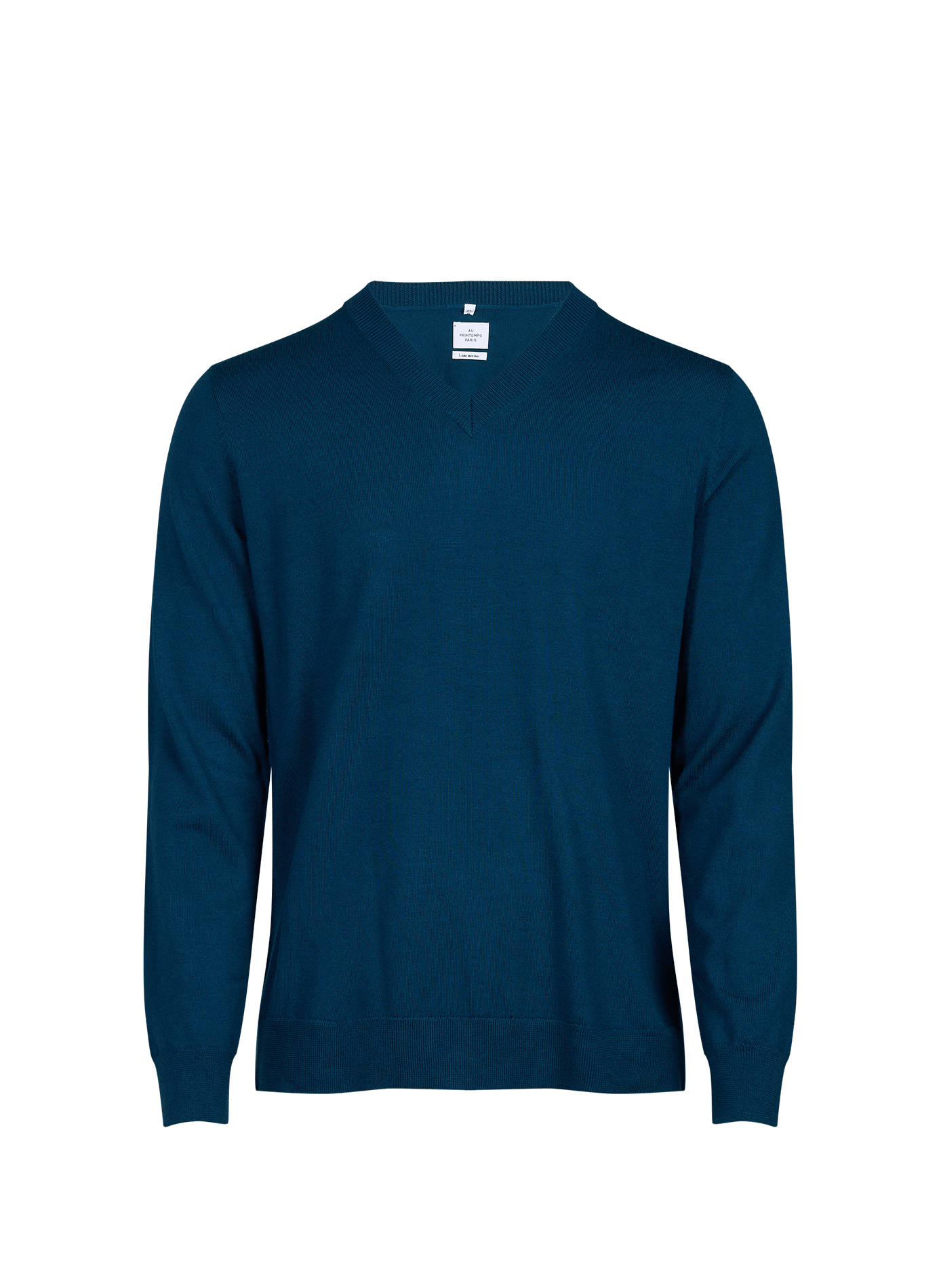 Pull col V en laine mérinos AU PRINTEMPS PARIS Bleu