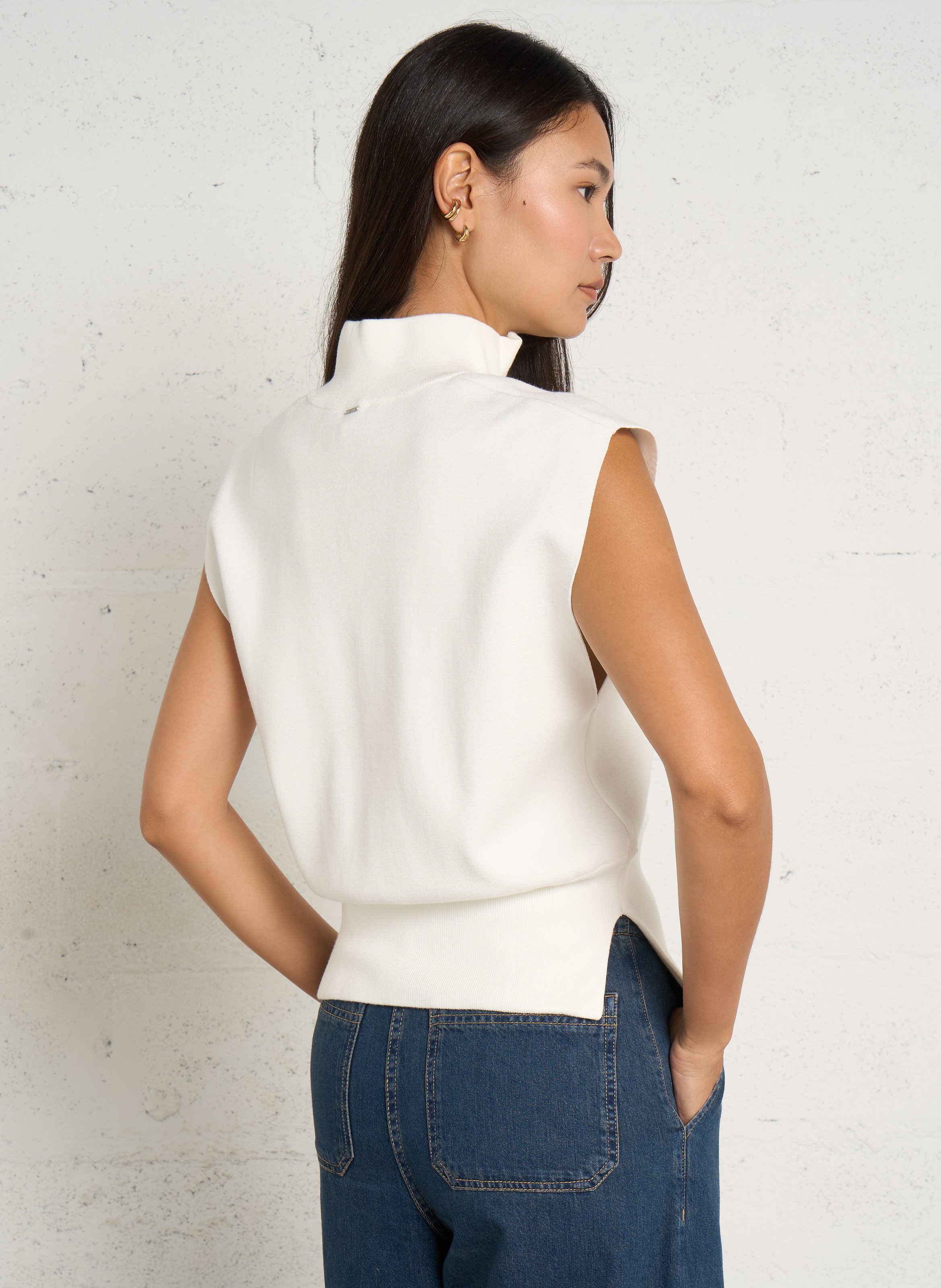 Pull droit sans manches col camionneur IKKS Blanc