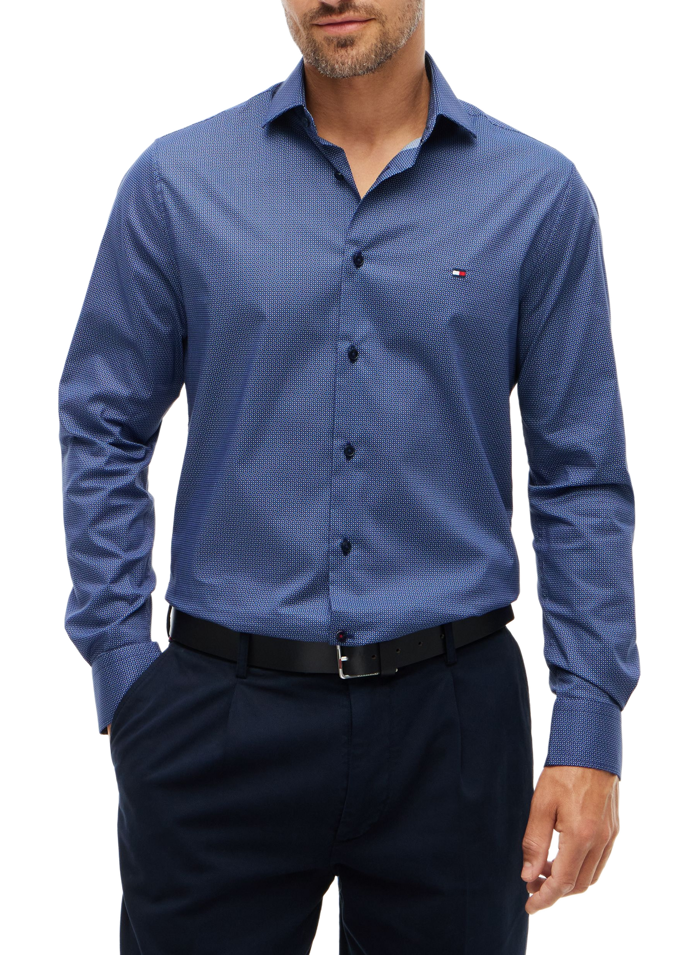 Recht overhemd met motief van katoen | Blauw TOMMY HILFIGER Heren