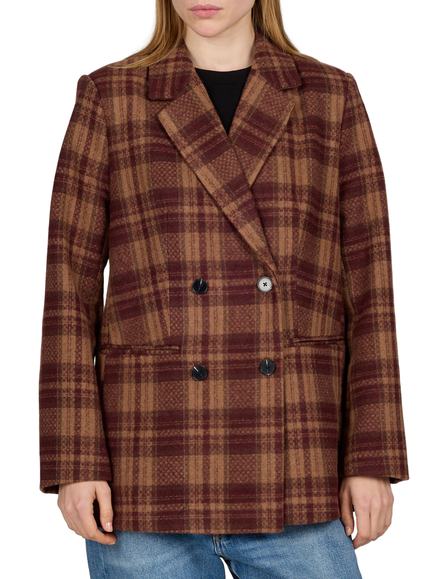 Checked Tailored-Collar Jacket VILA Red