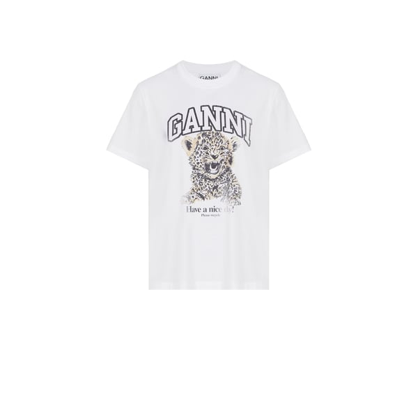 Ganni Basic Jersey Leopard Relaxed T-shirt In Multicolore