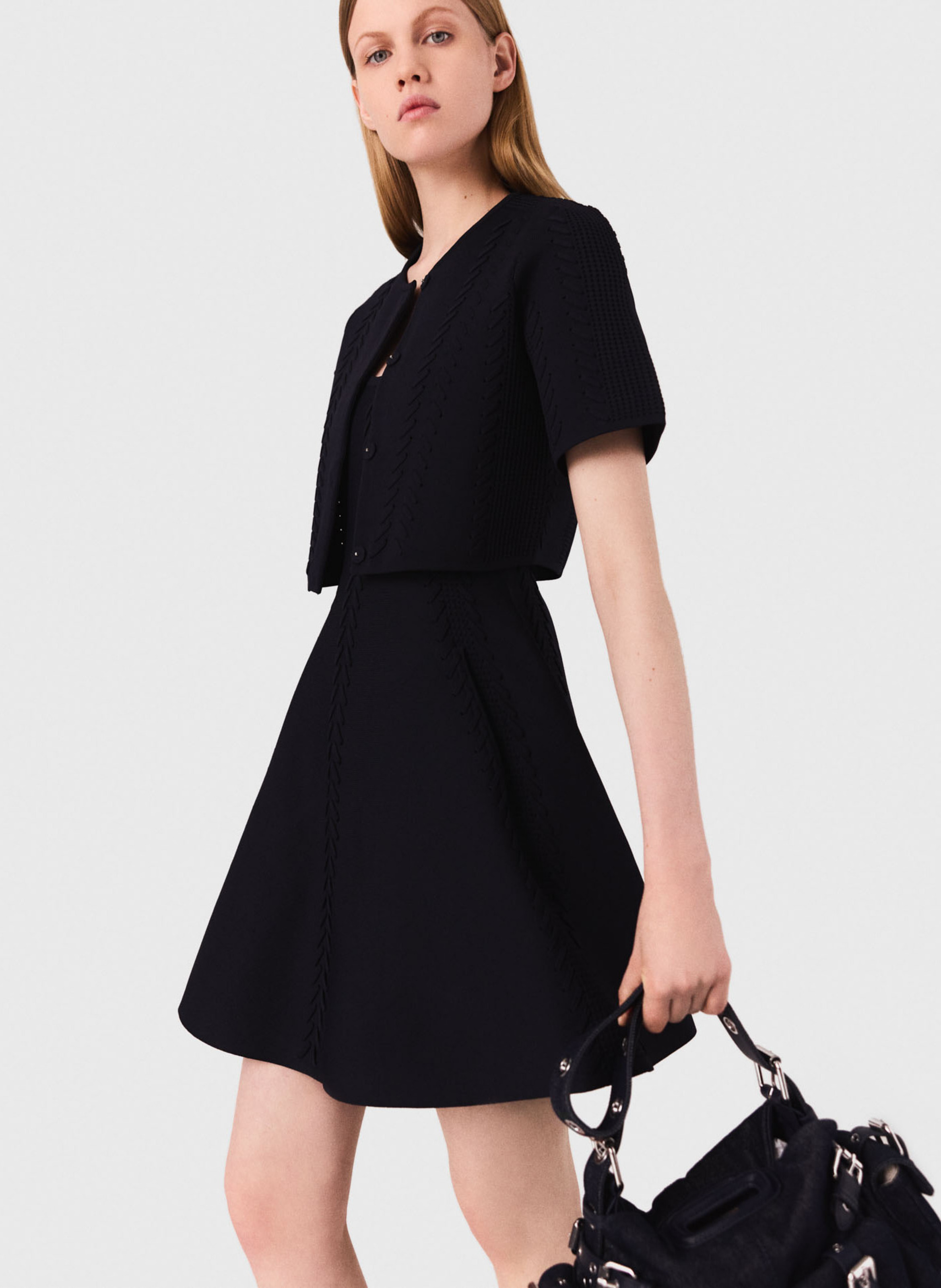 Cardigan court en maille tressée MAJE Bleu