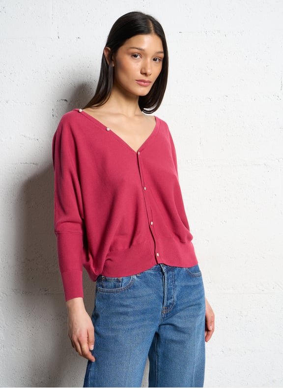 Pull oversize col v en coton mélangé elsy Rose by BA&SH BA&SH Pull oversize col v en coton mélangé elsy Rose