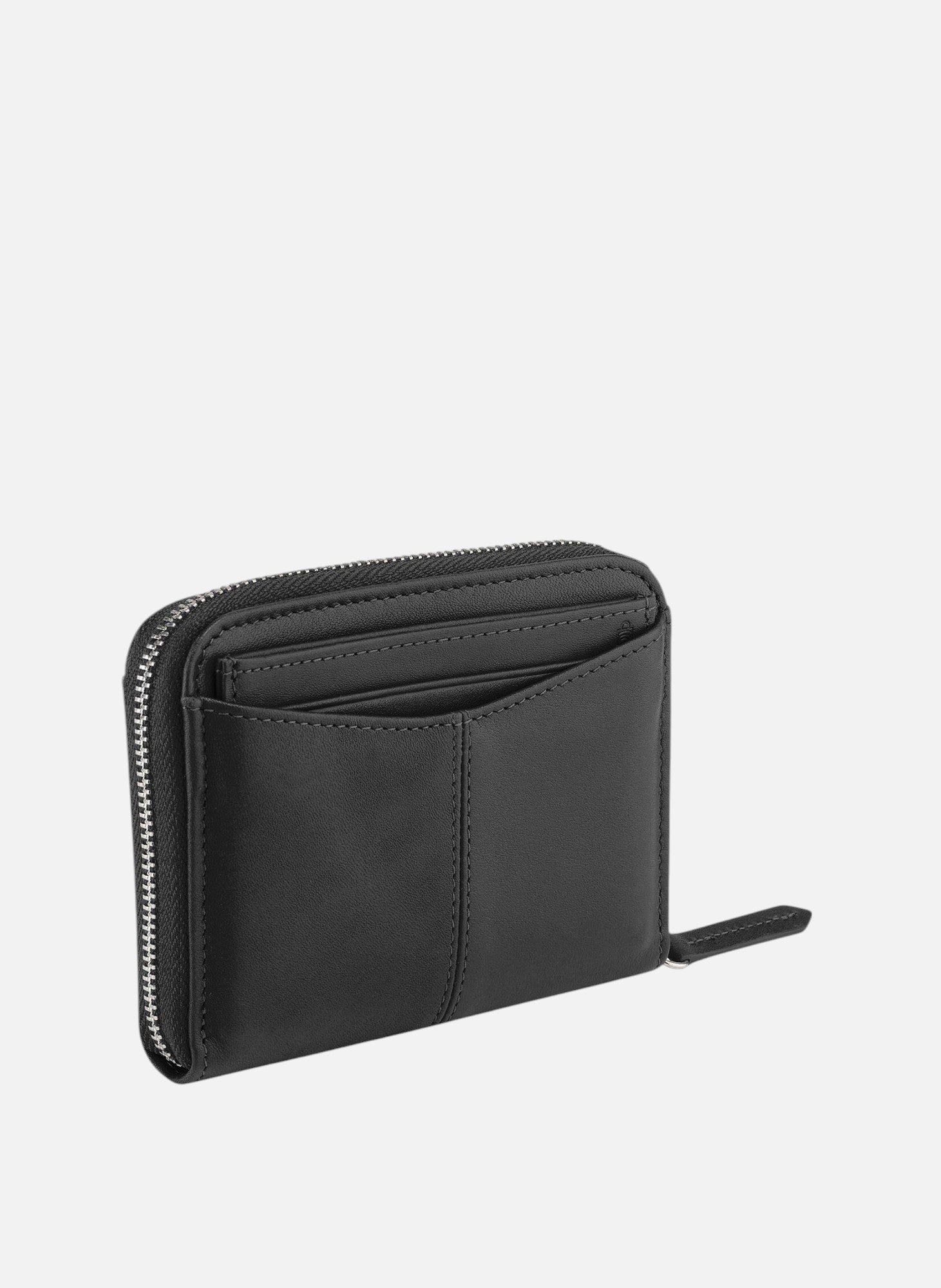 Porte monnaie zippé avec porte cartes amovible charlotte en cuir lisse LE TANNEUR Noir