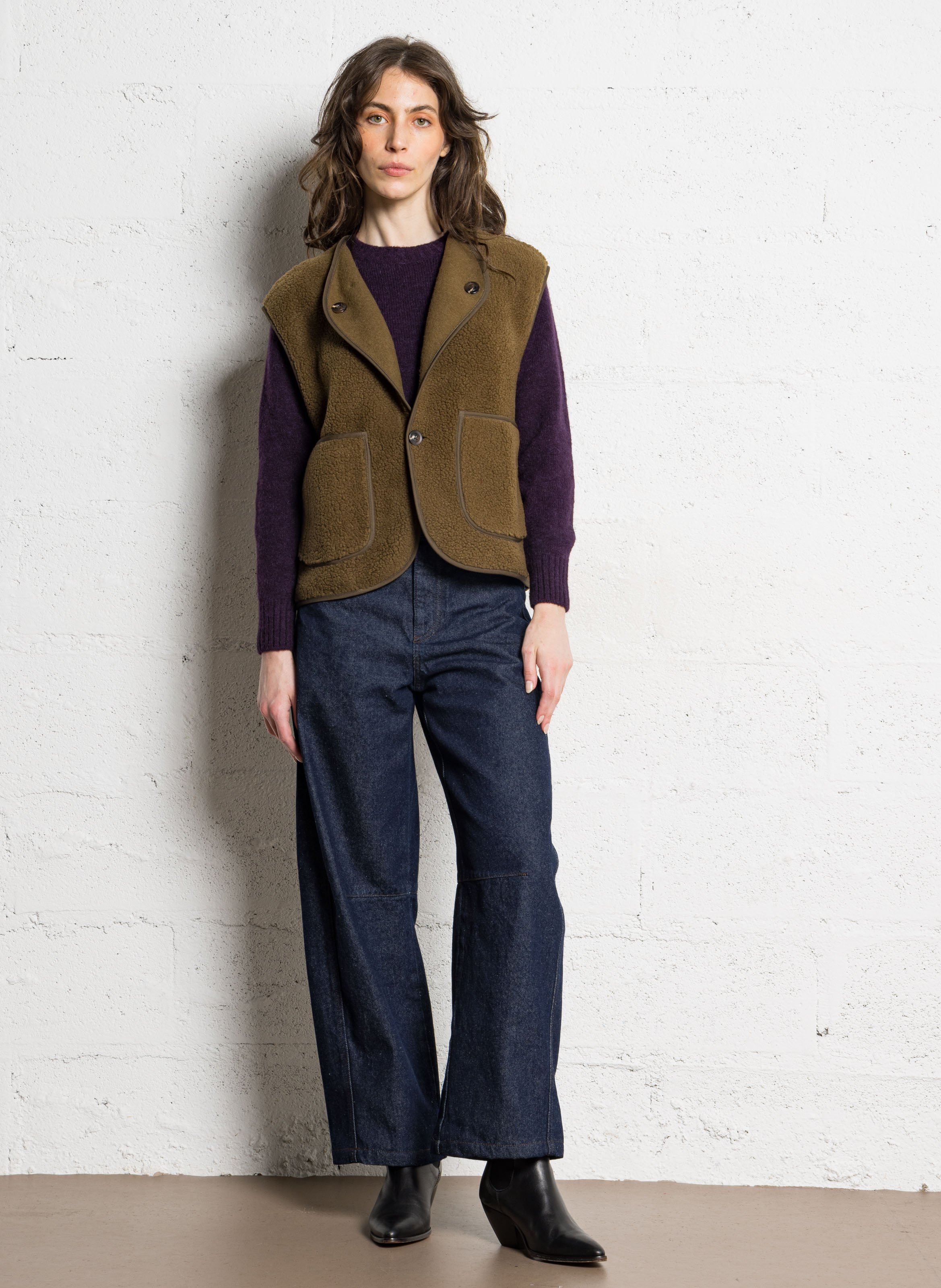 Pull col rond droit en maille tricotée envie SOEUR Violet