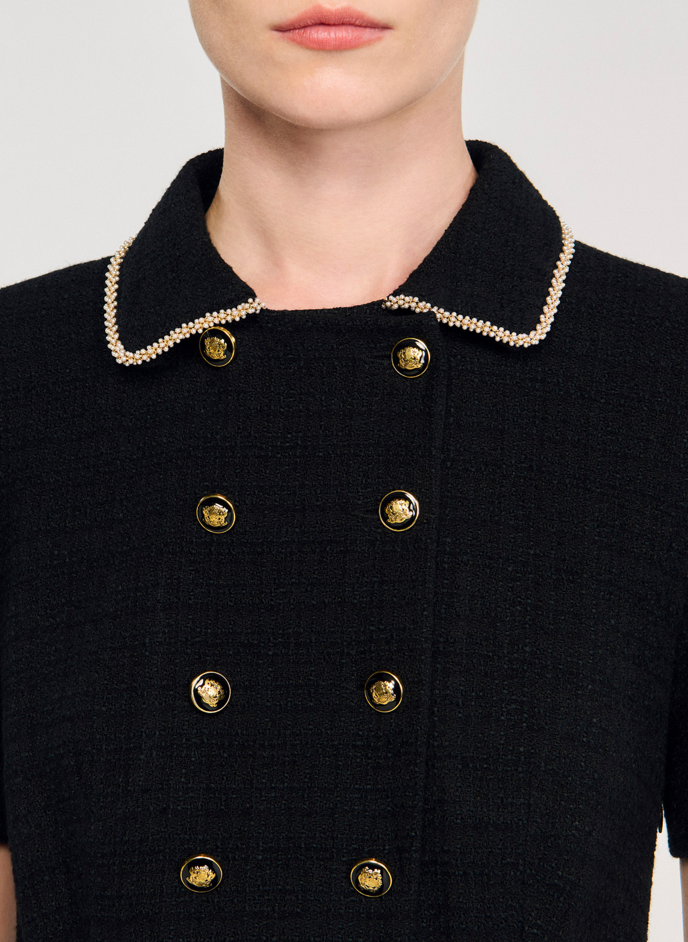 Robe courte col classique en coton mélangé SANDRO Noir