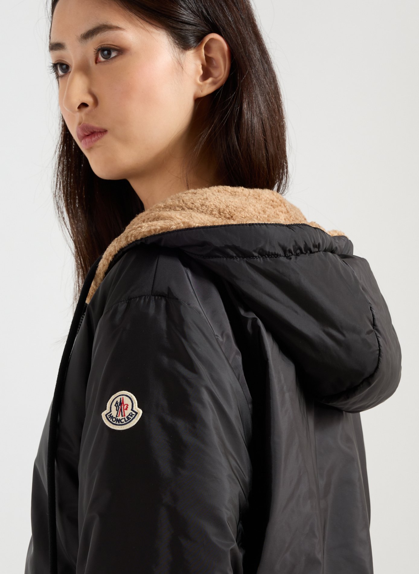 Shearling hooded jacket MONCLER Beige