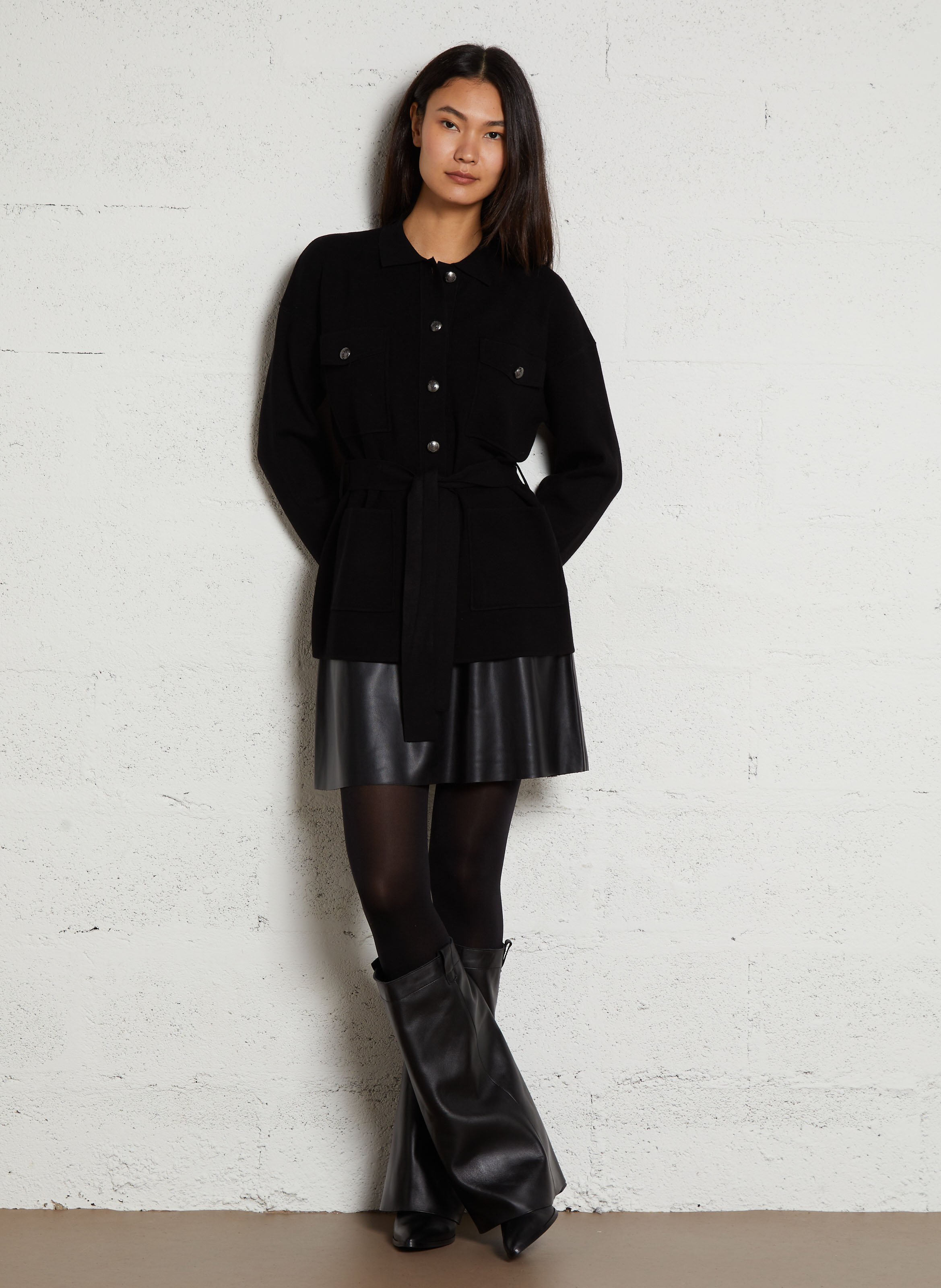 Gilet droit boutonné à ceinture IKKS Noir