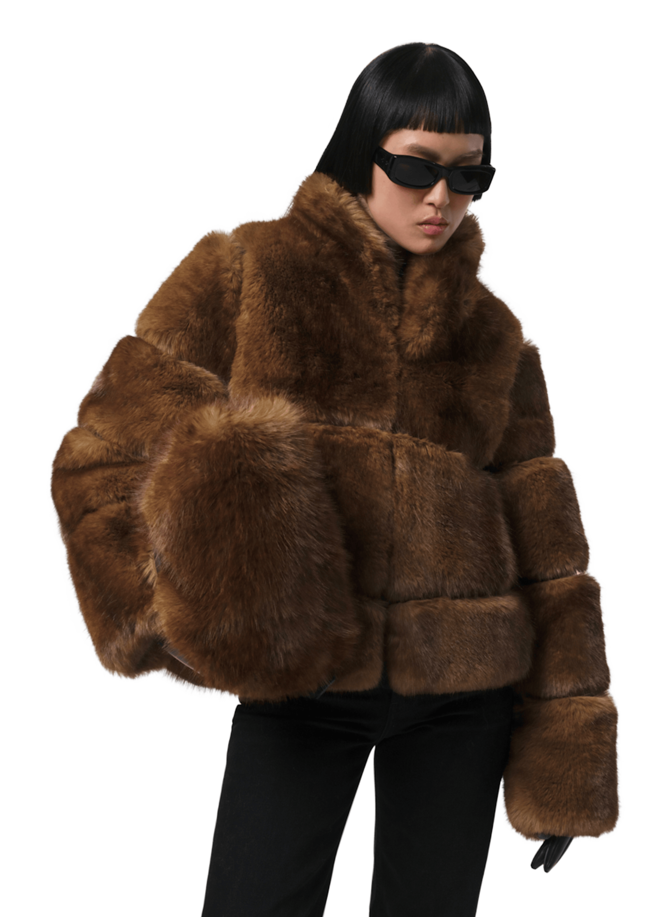 Fur high-neck top APPARIS Brown