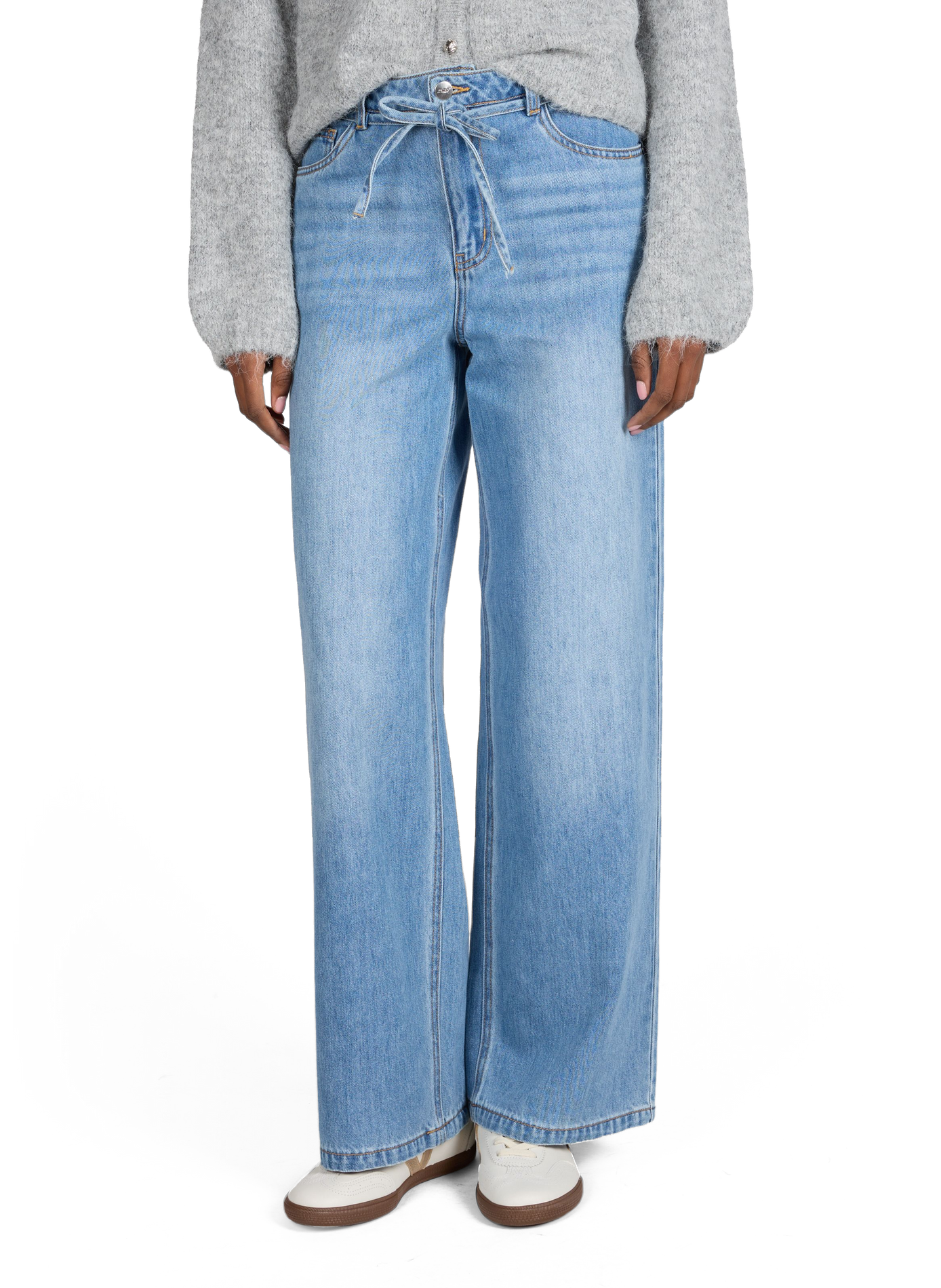 Wide leg mixed cotton jeans OBJECT Blue