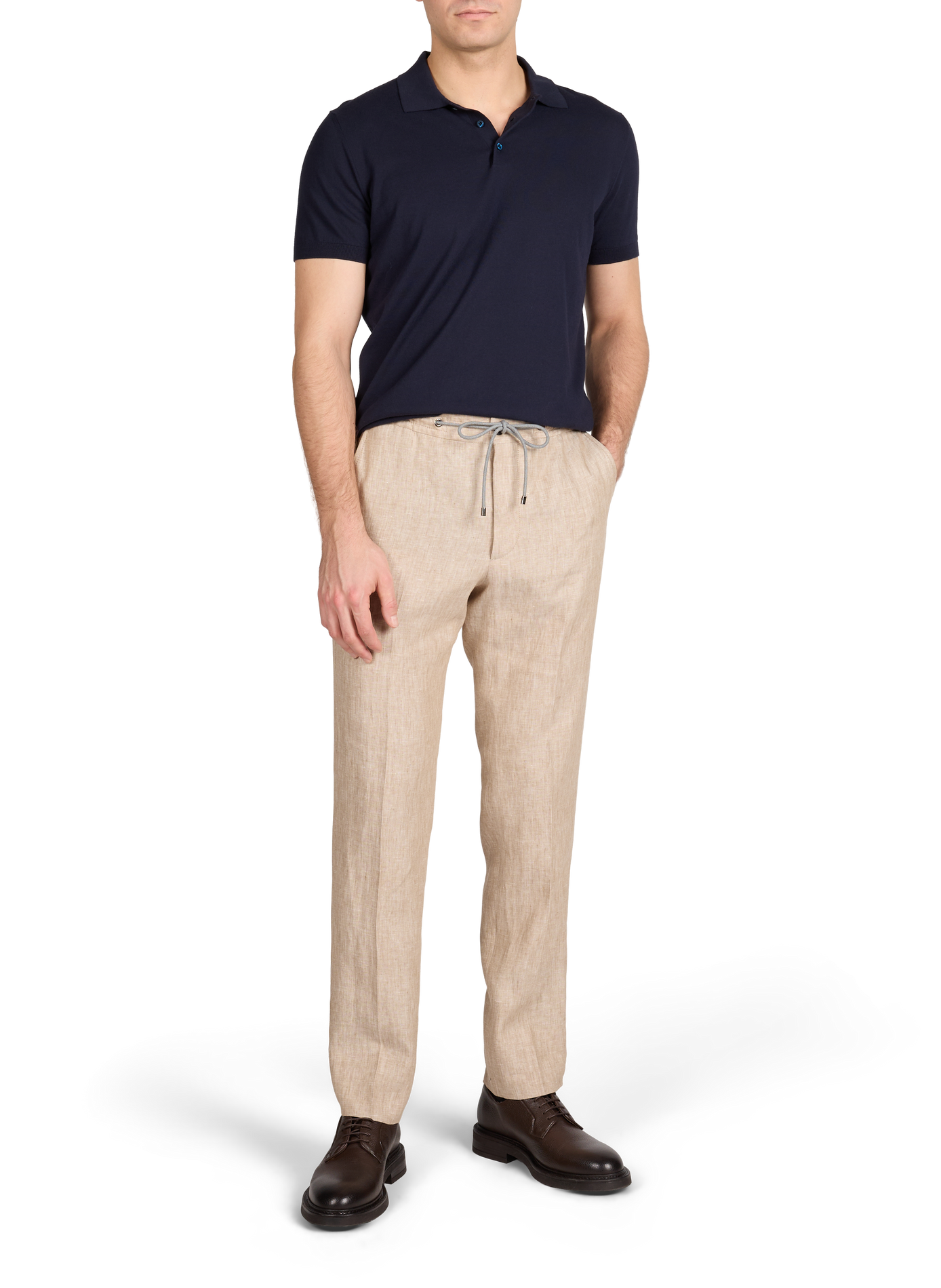 Pantalon regular en lin CORNELIANI Beige