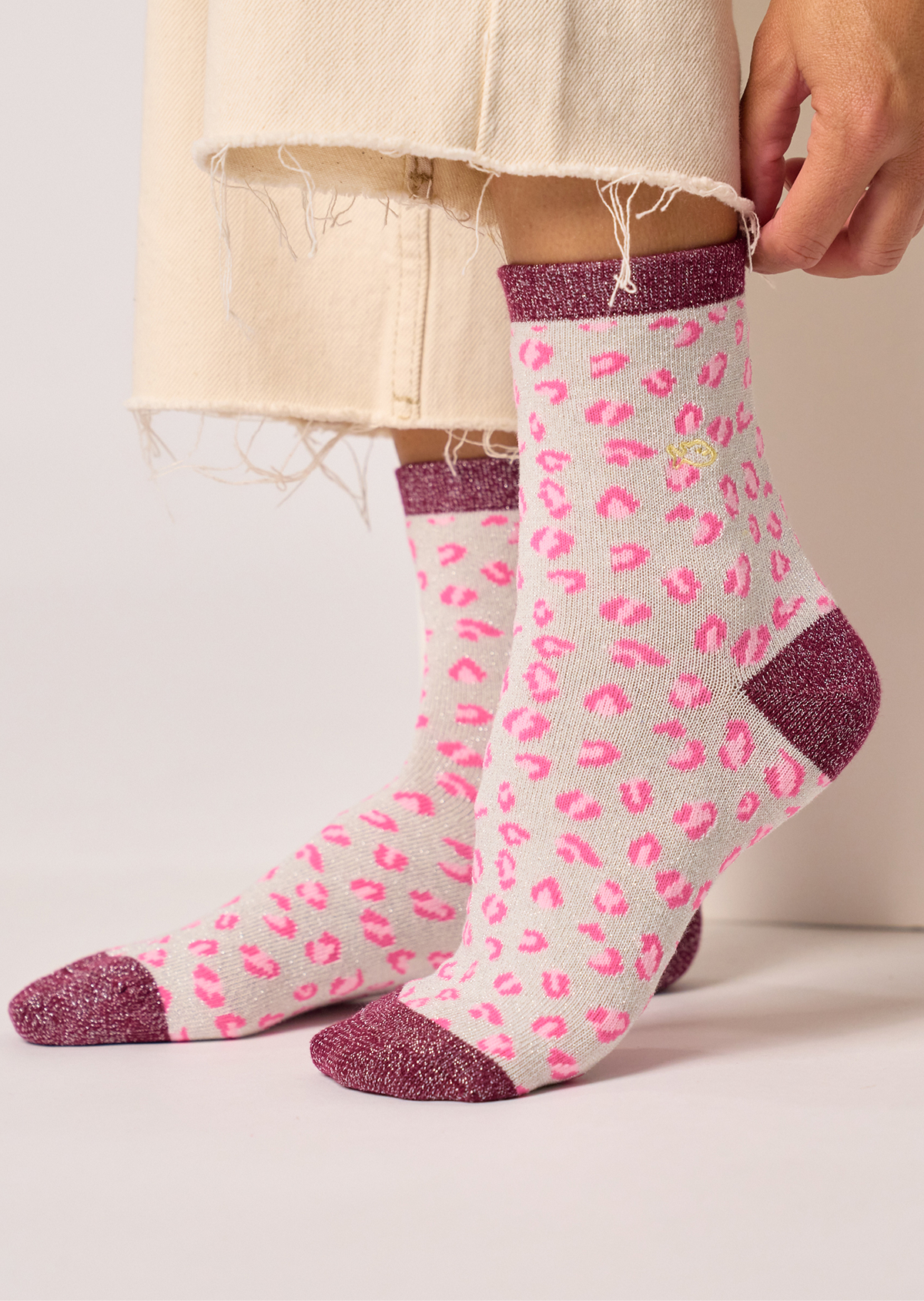 Chaussettes en coton peigné léopard BILLYBELT Blanc