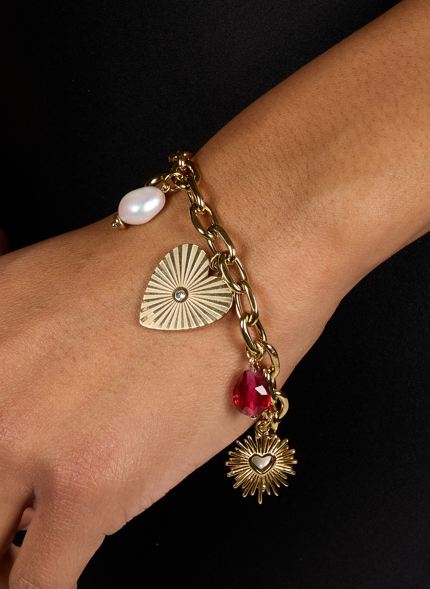 Bracelet charms cœurs AU PRINTEMPS PARIS Doré