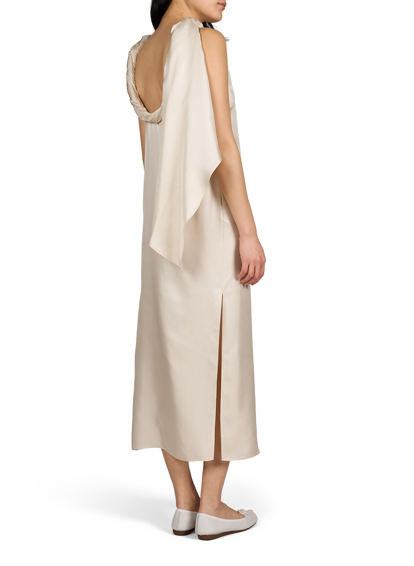 Robe midi Susan à col torsadé en soie LOULOU DE SAISON Blanc