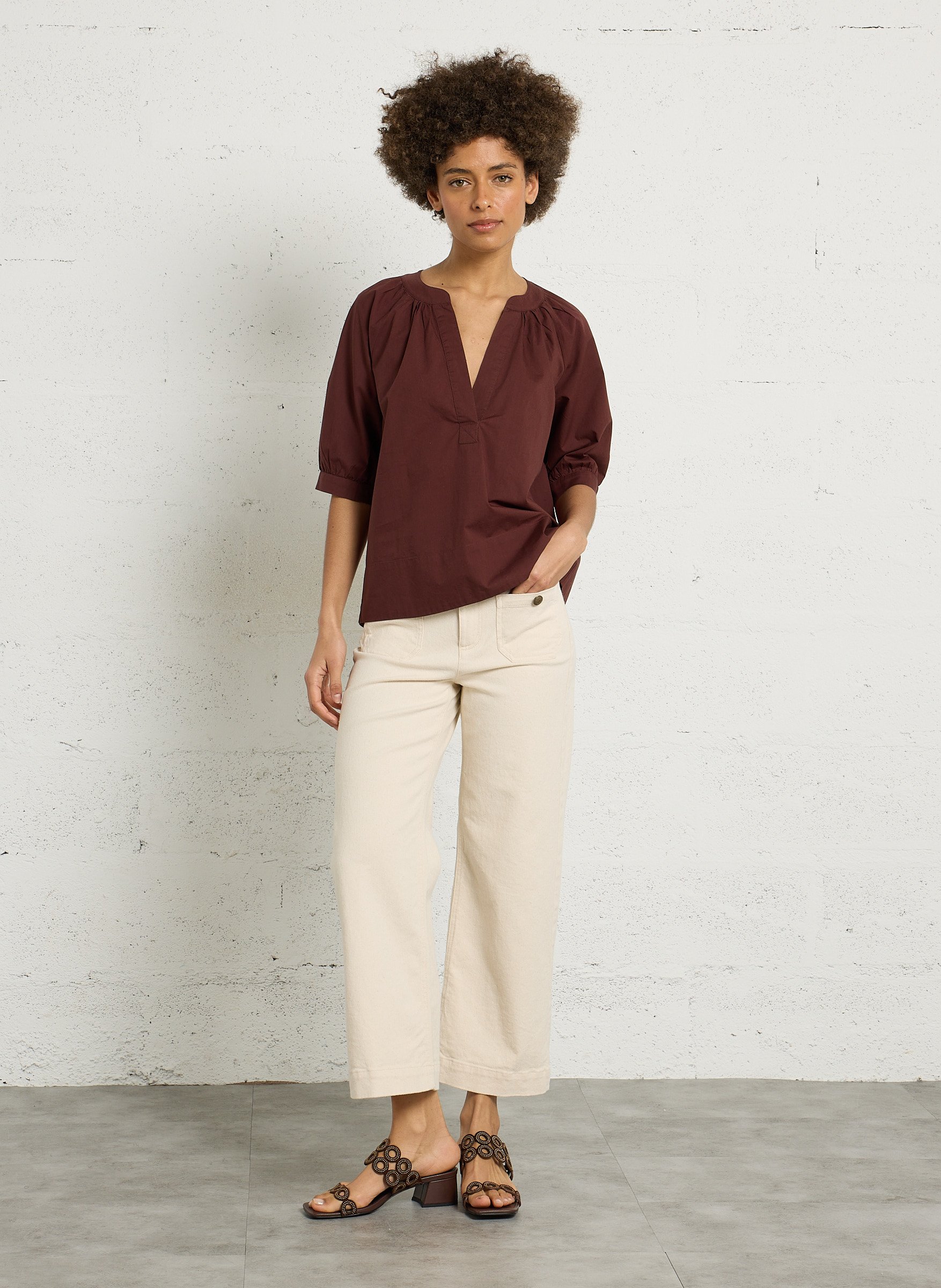 Jean droit raccourci taille haute mae MAISON 123 Beige