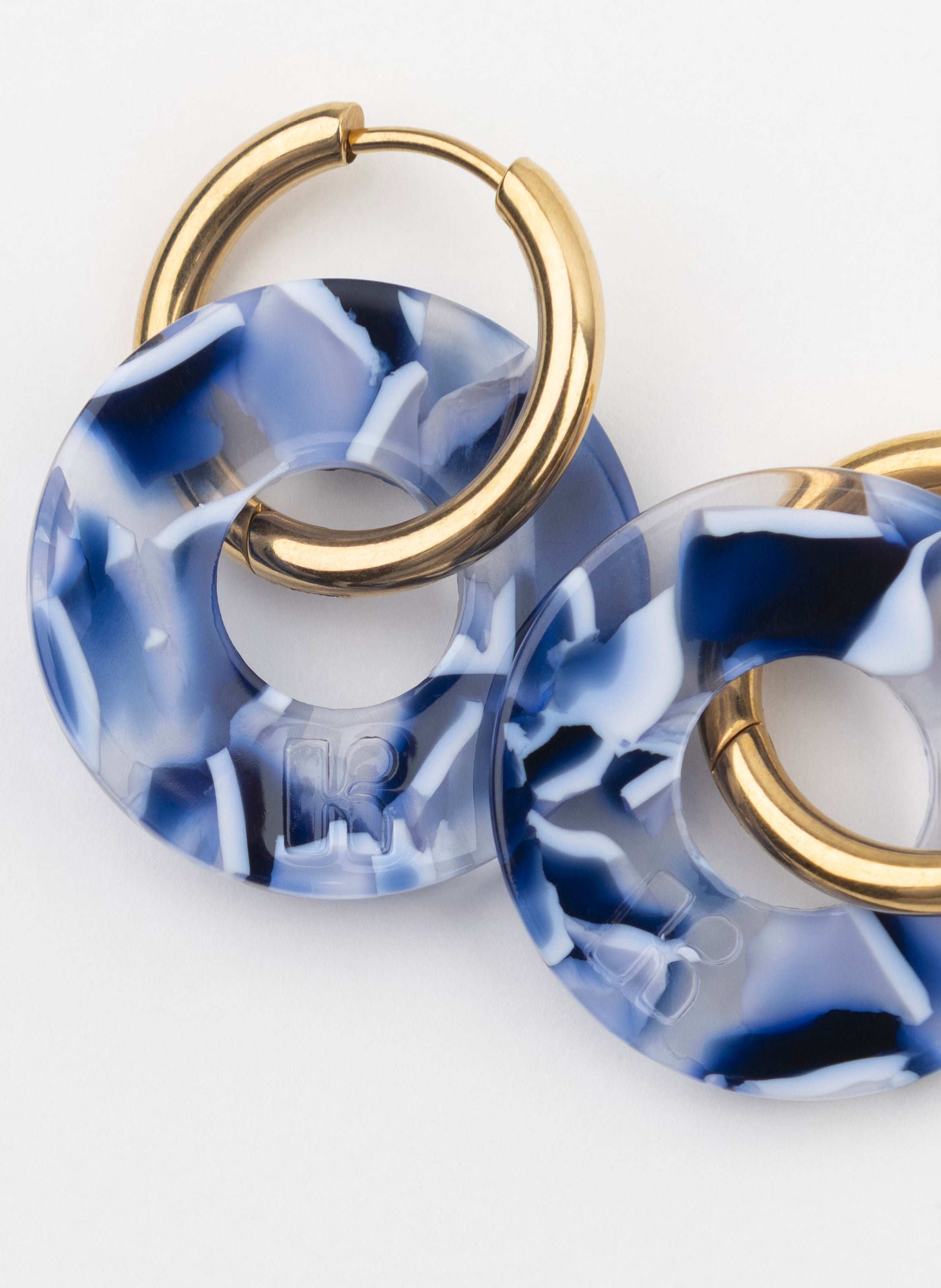 Boucles d'oreilles donuts avec anneaux en acier inoxydable argenté KURAGE GINZA Bleu