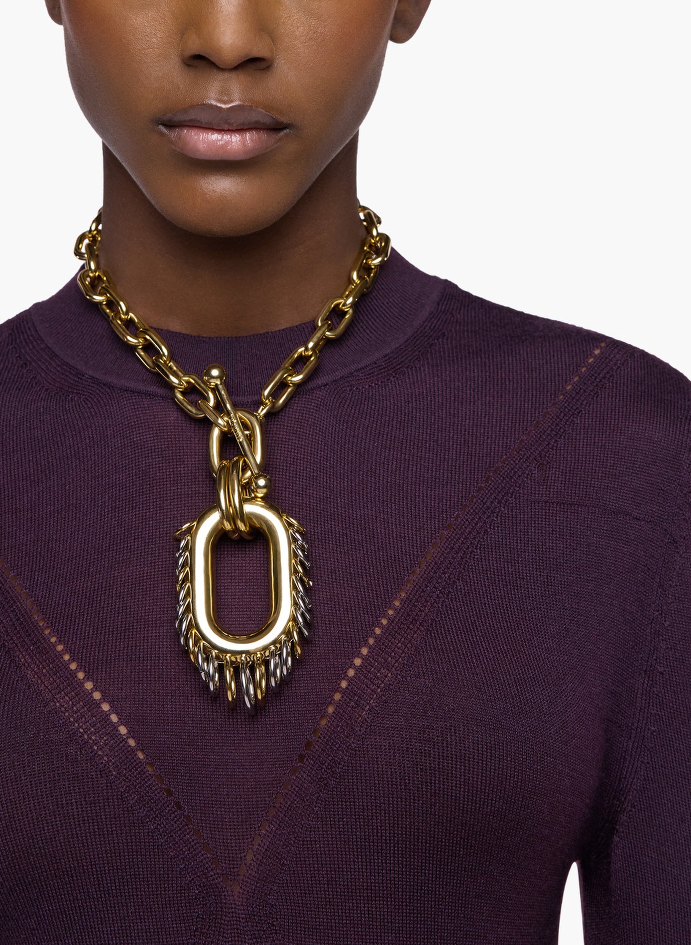 Collier punk xl link bicolore or et argent RABANNE Doré