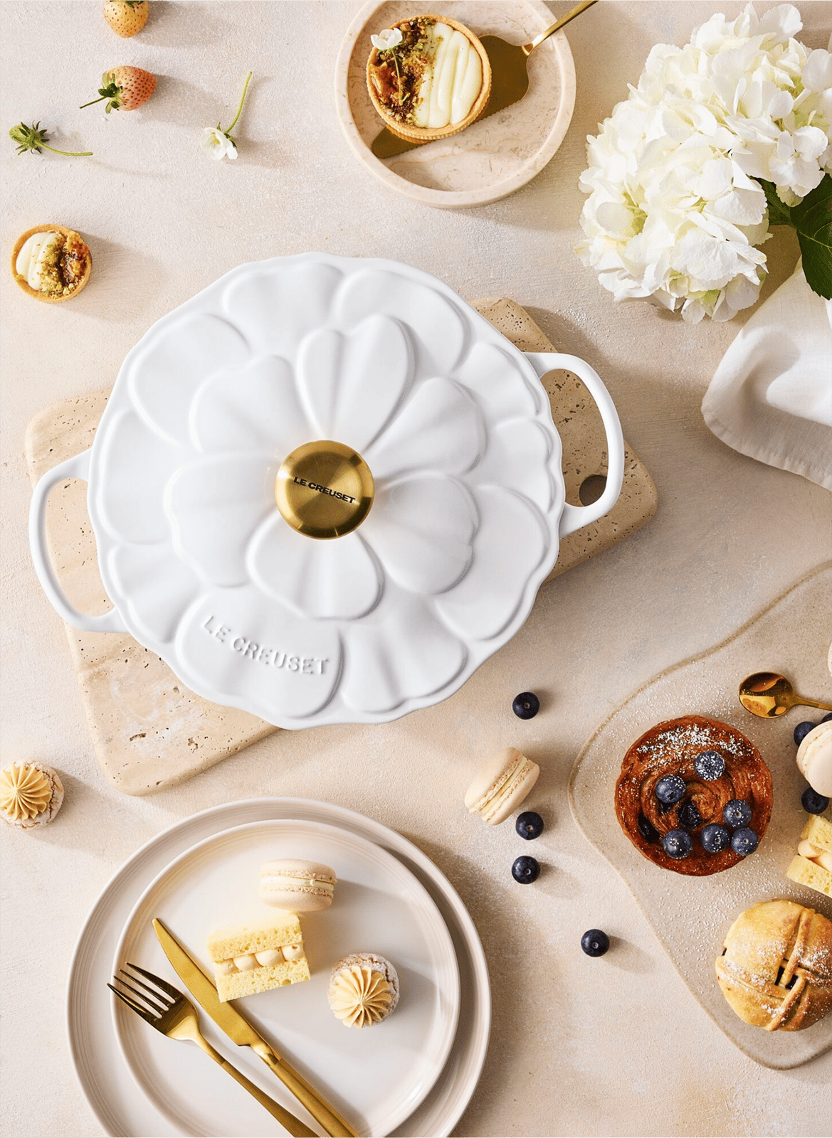 Emaille Gusseisen Blumenkochtopf LE CREUSET Weiss
