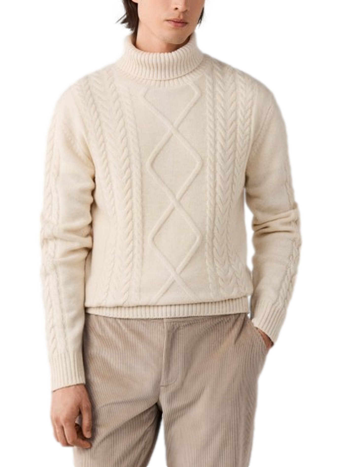 Pull col roulée en maille torsadée de laine et cachemire HACKETT Blanc