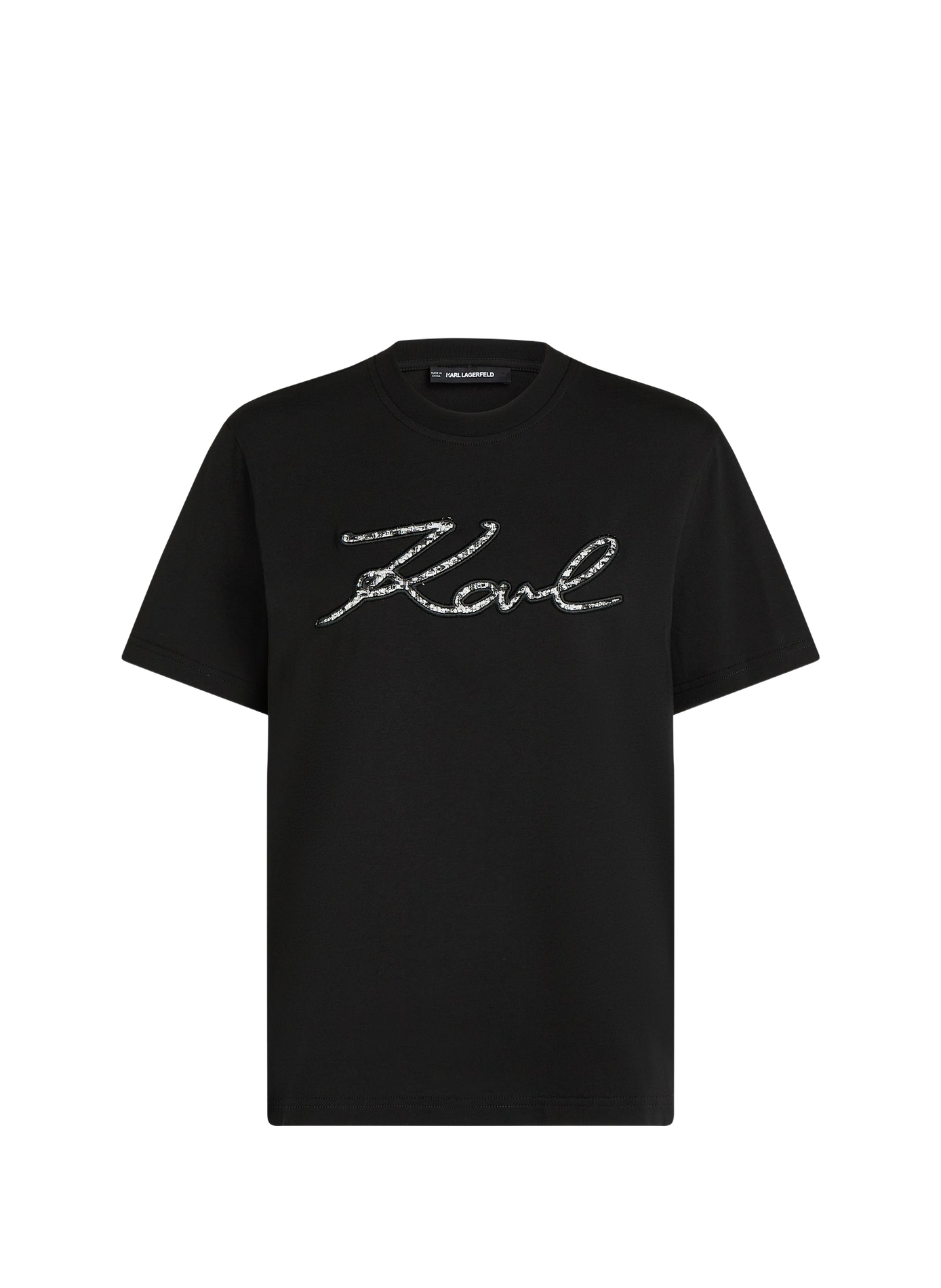 T-Shirt mit Baumwoll-Logo KARL LAGERFELD Schwarz