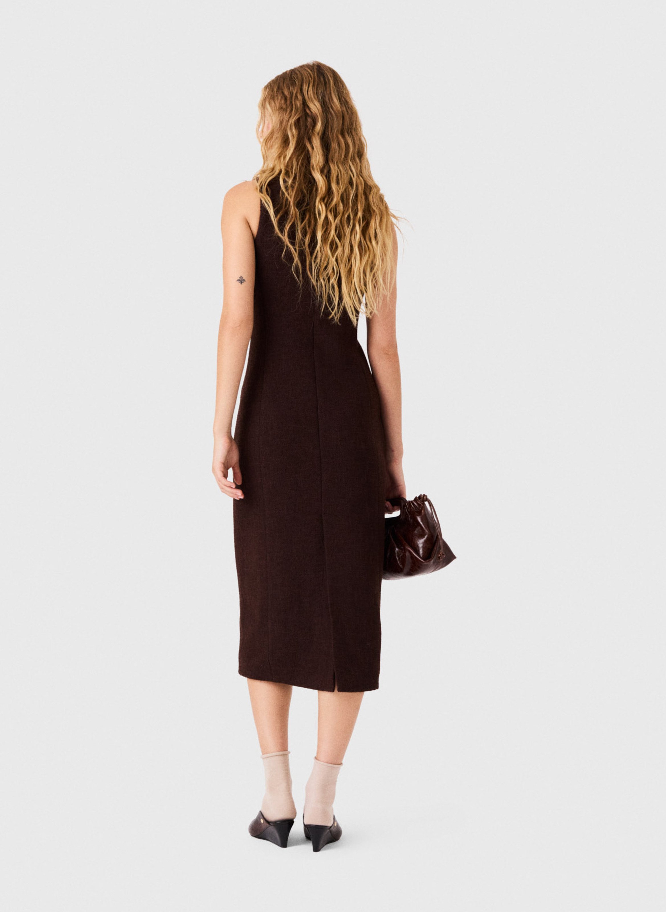 Robe midi cintrée col rond MAJE Marron