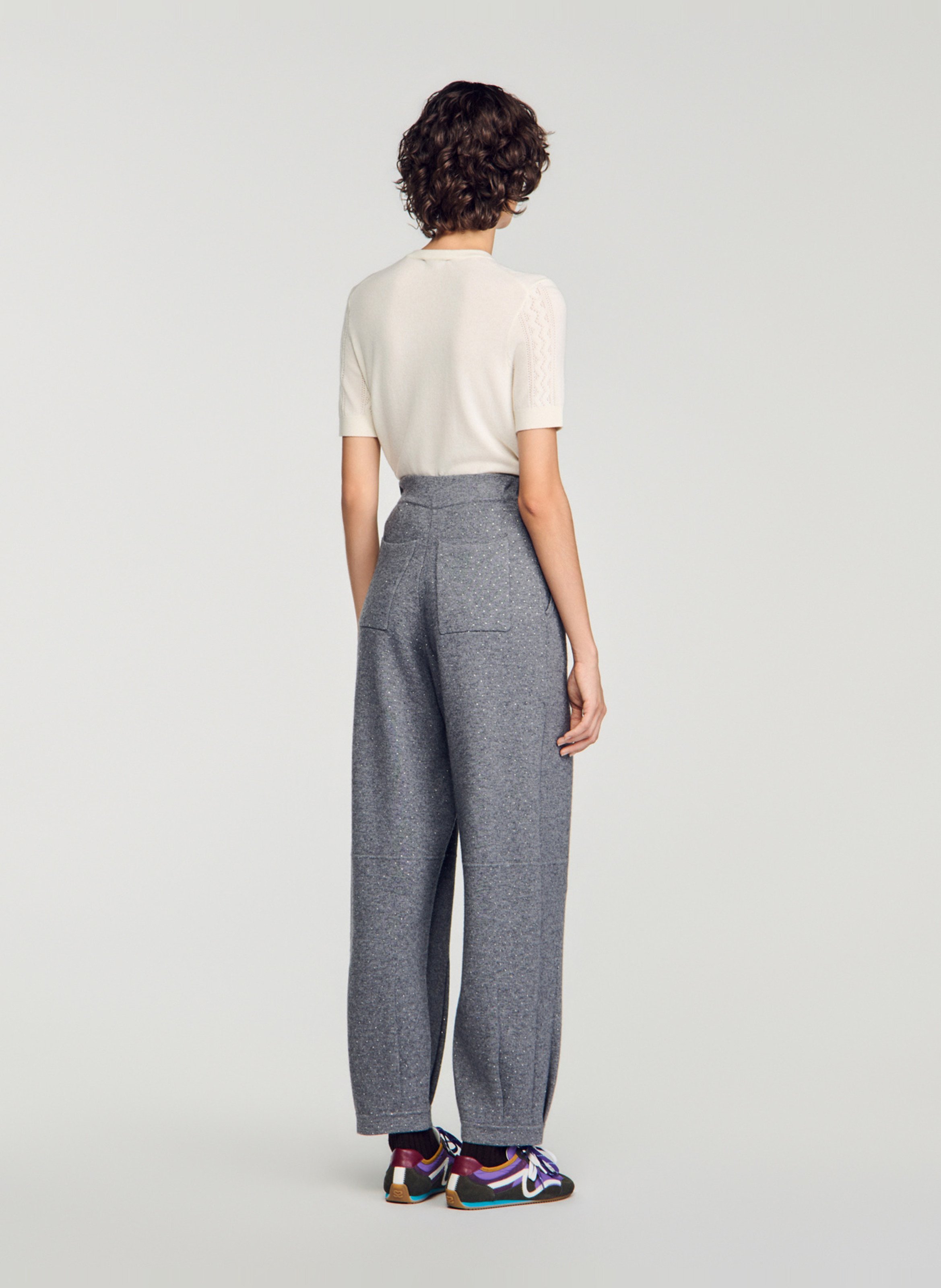 Pantalon large taille haute en laine mélangée SANDRO Gris