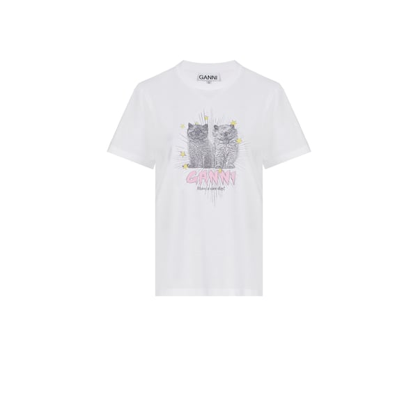 Ganni T-shirt Basic Jersey Kittens In Blanc
