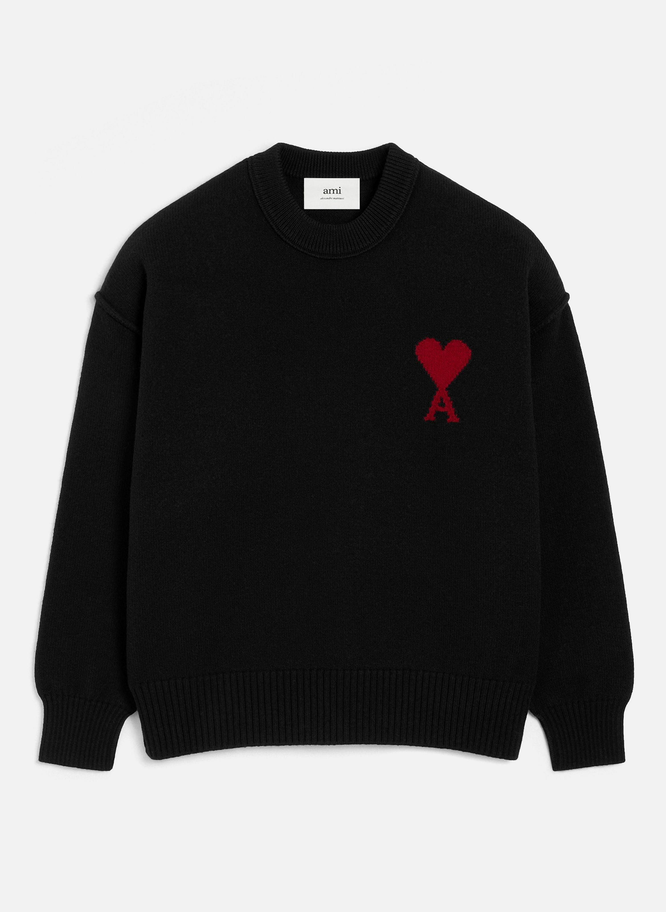 Pull col rond ami de coeur en laine unisexe AMI PARIS Noir