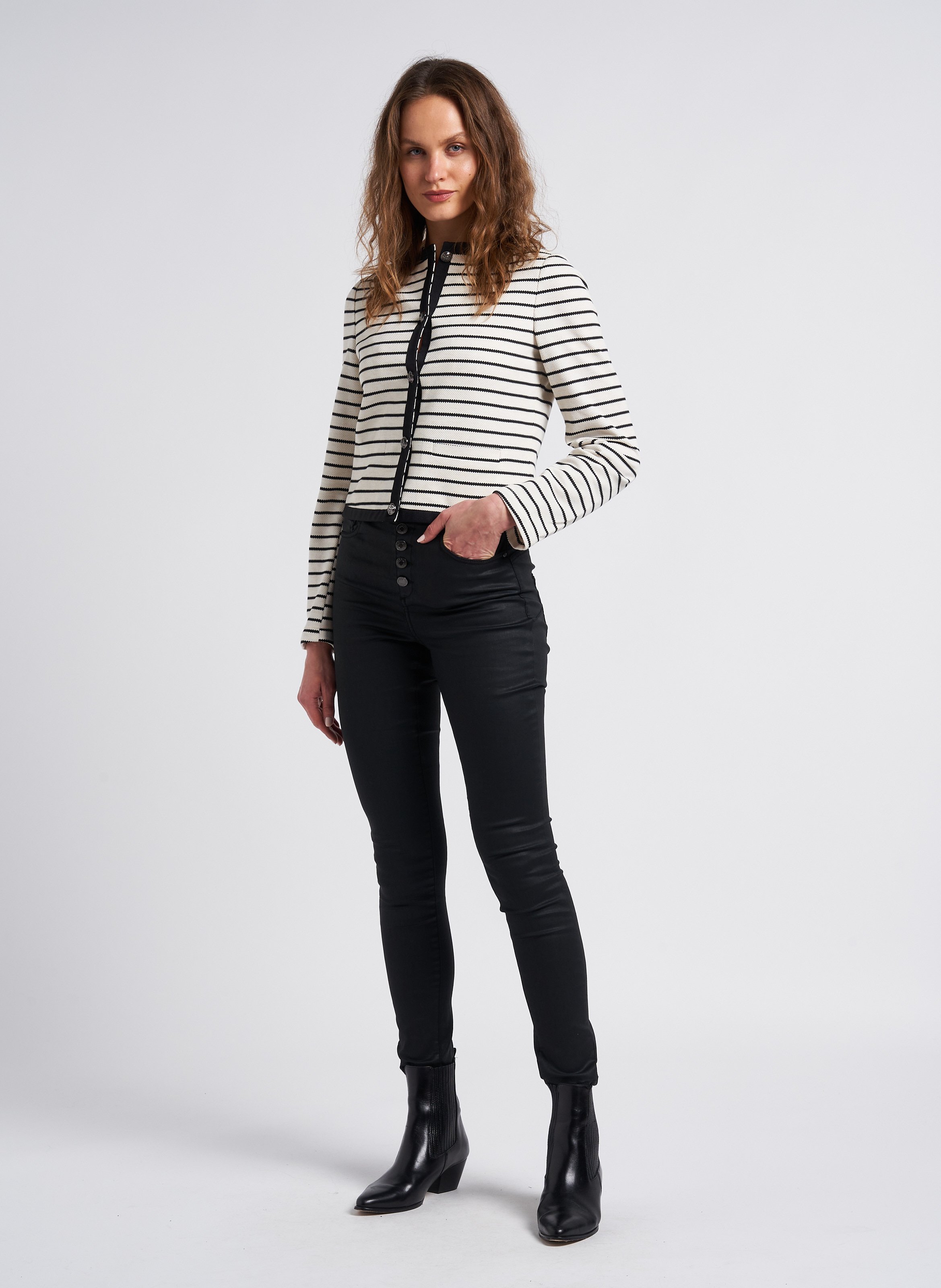 Jean enduit skinny taille haute en coton mélangé nina IKKS Noir