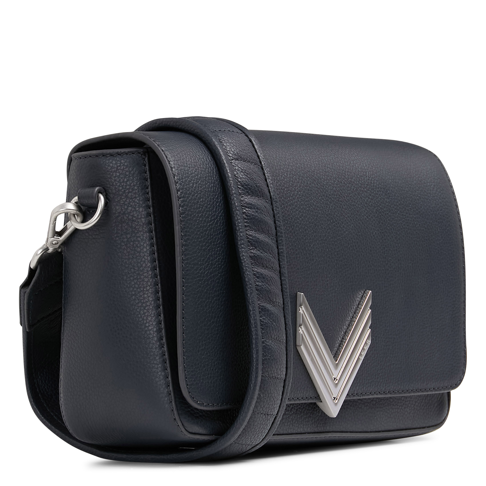 Sac bandoulière à rabat aimanté en cuir grainé IKKS Bleu