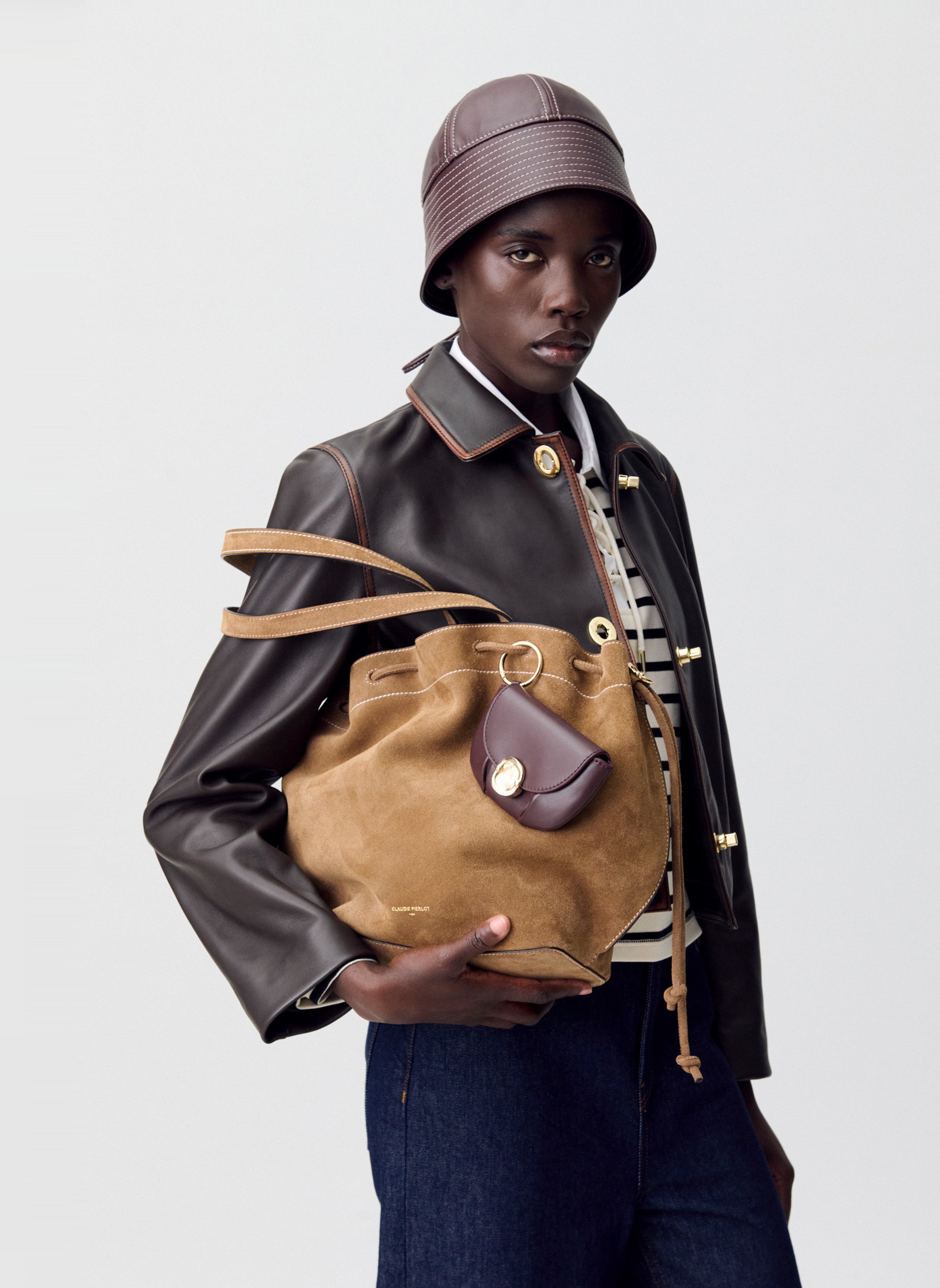 Cabas en cuir velours souple CLAUDIE PIERLOT Beige