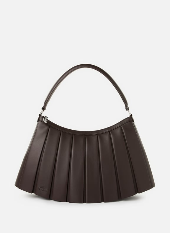 Pleated leather shoulder bag Brown by LACOSTE LACOSTE Pleated leather shoulder bag Brown