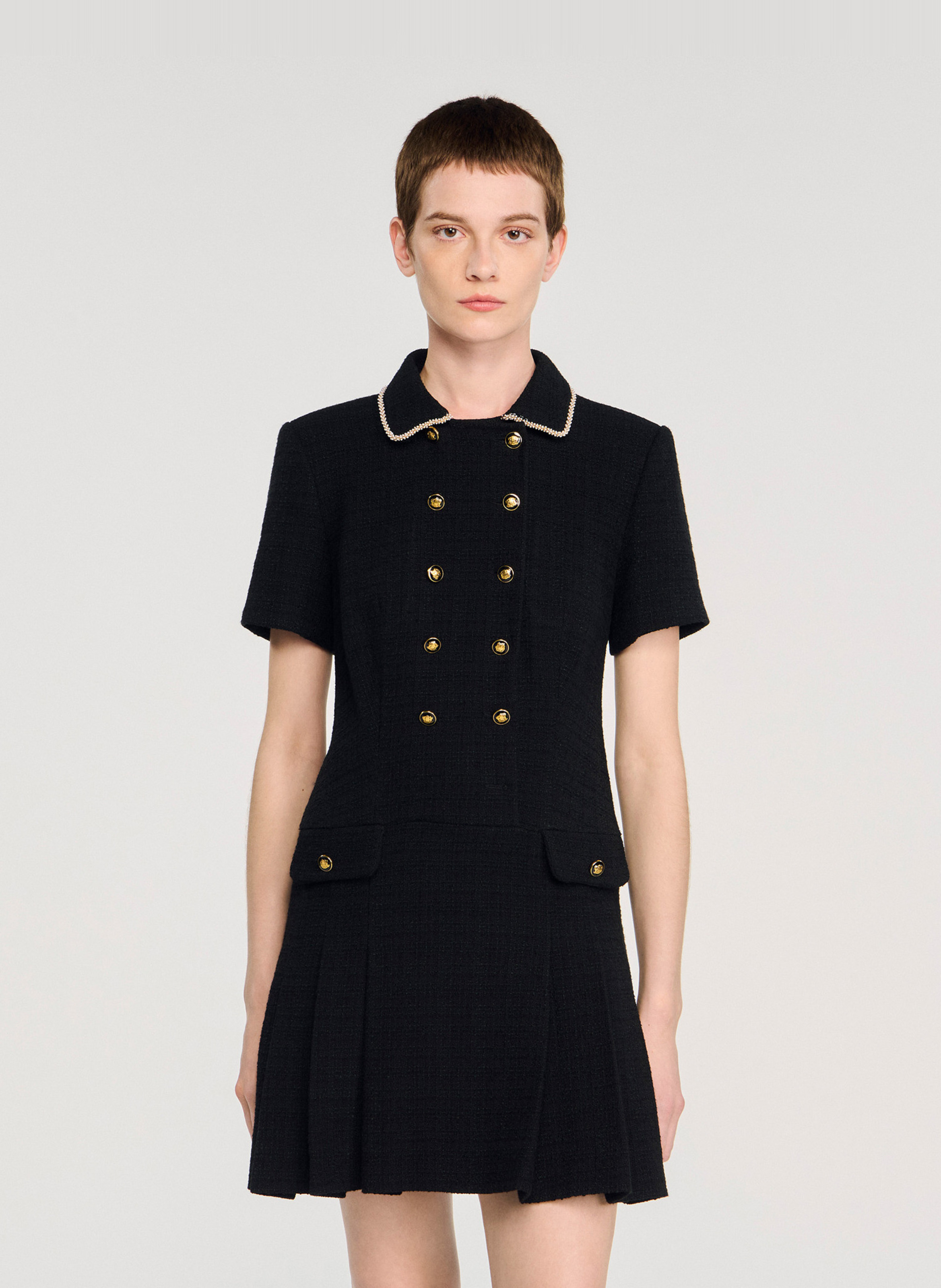 Robe courte col classique en coton mélangé SANDRO Noir