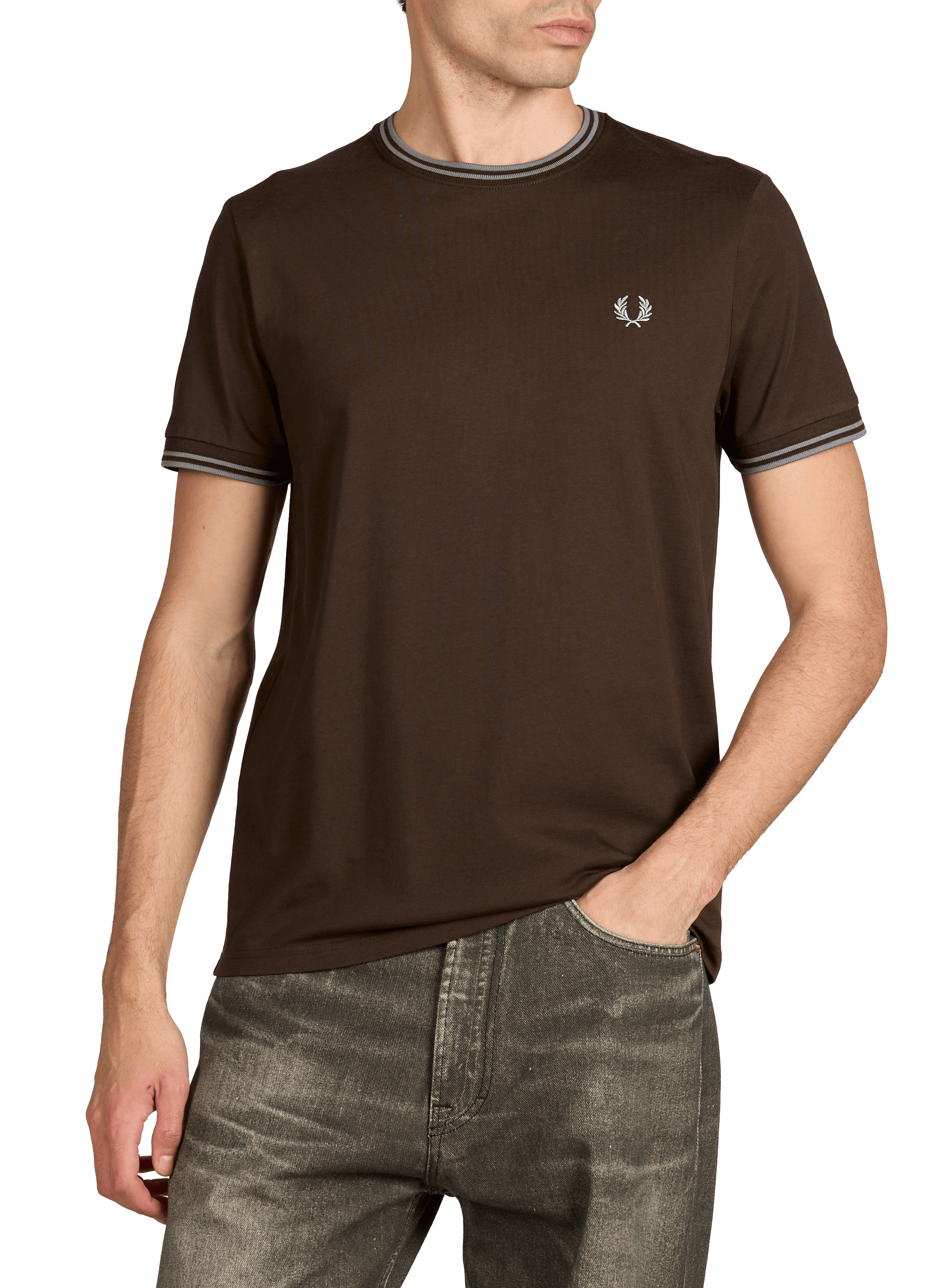 Plain round neck cotton T-shirt FRED PERRY Brown