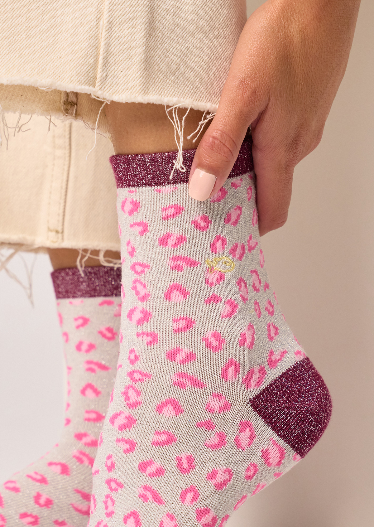 Chaussettes en coton peigné léopard BILLYBELT Blanc