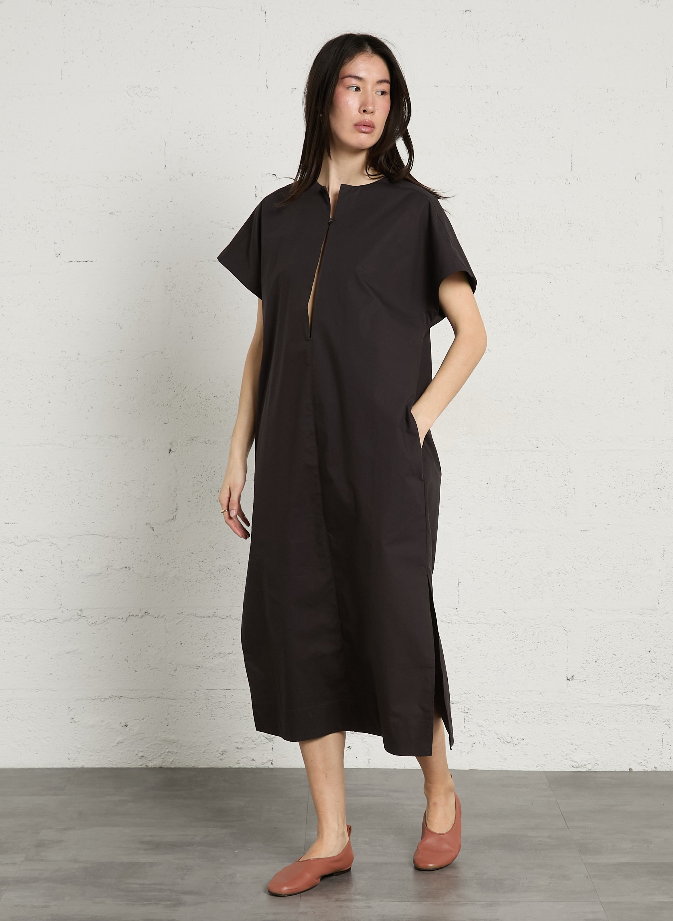 Robe midi en coton bio col rond ianni SOEUR Gris