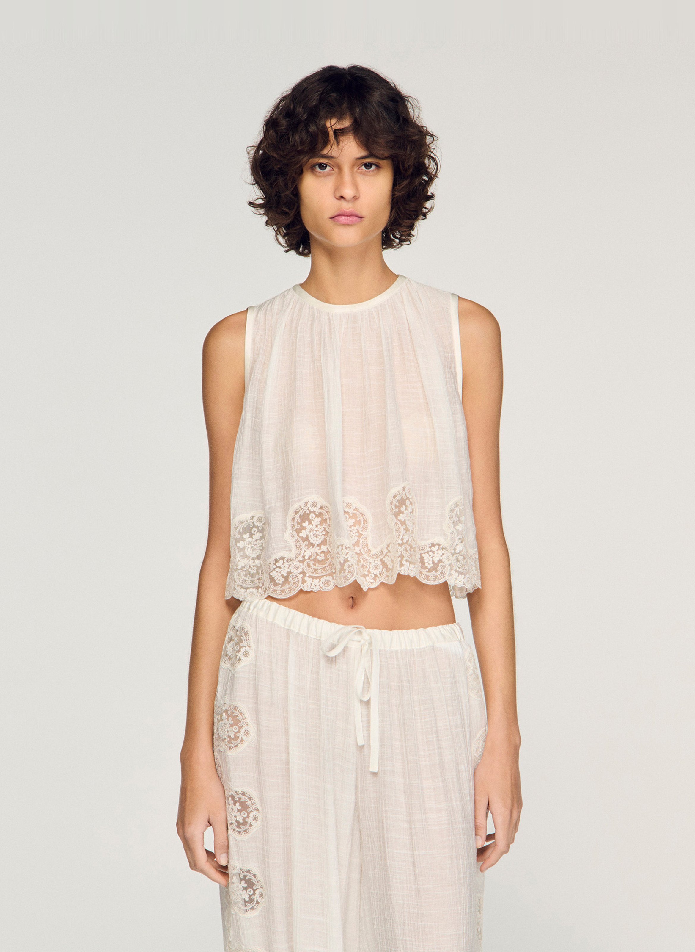 Top ample court col rond SANDRO Blanc
