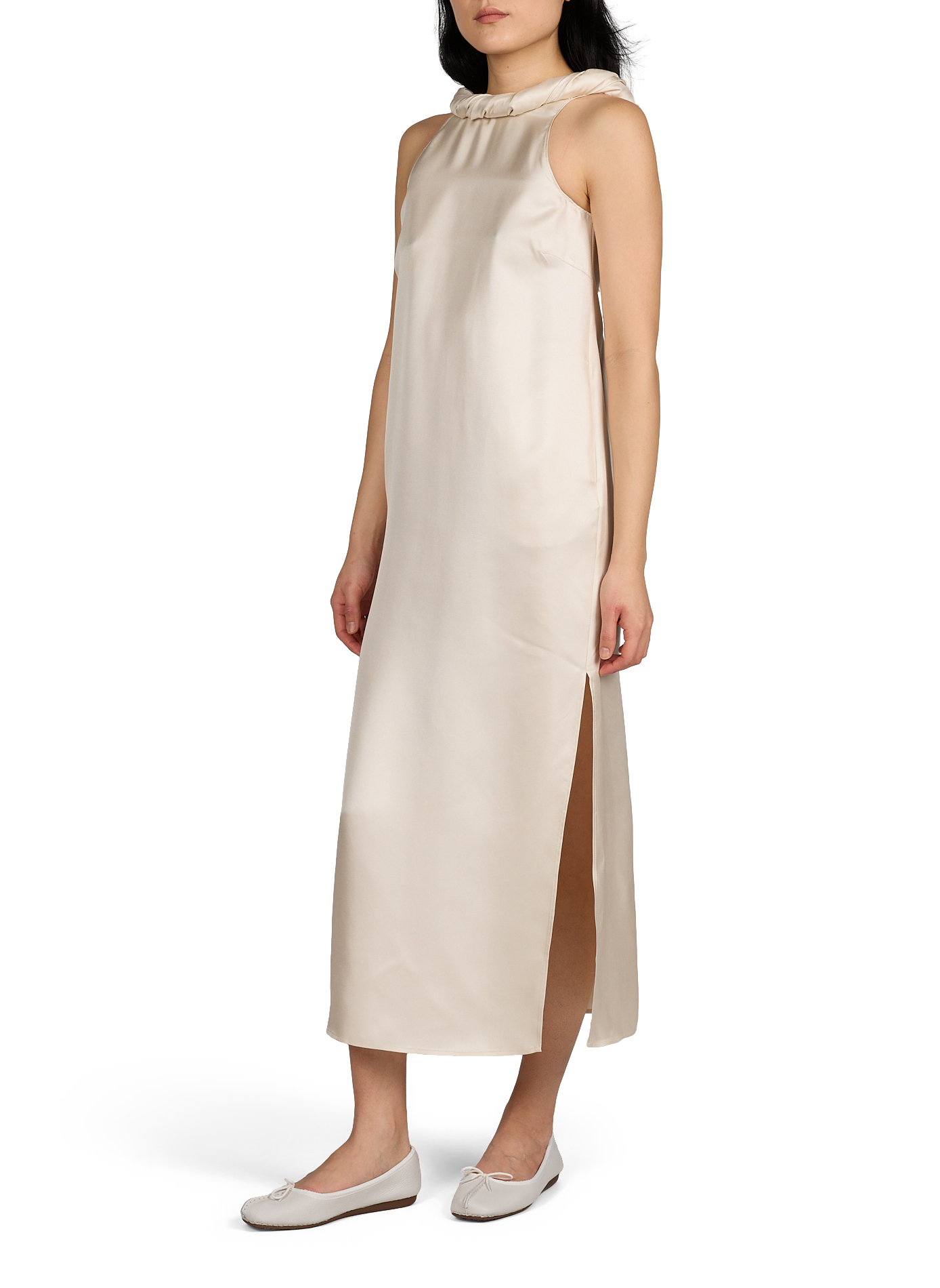 Robe midi Susan à col torsadé en soie LOULOU DE SAISON Blanc