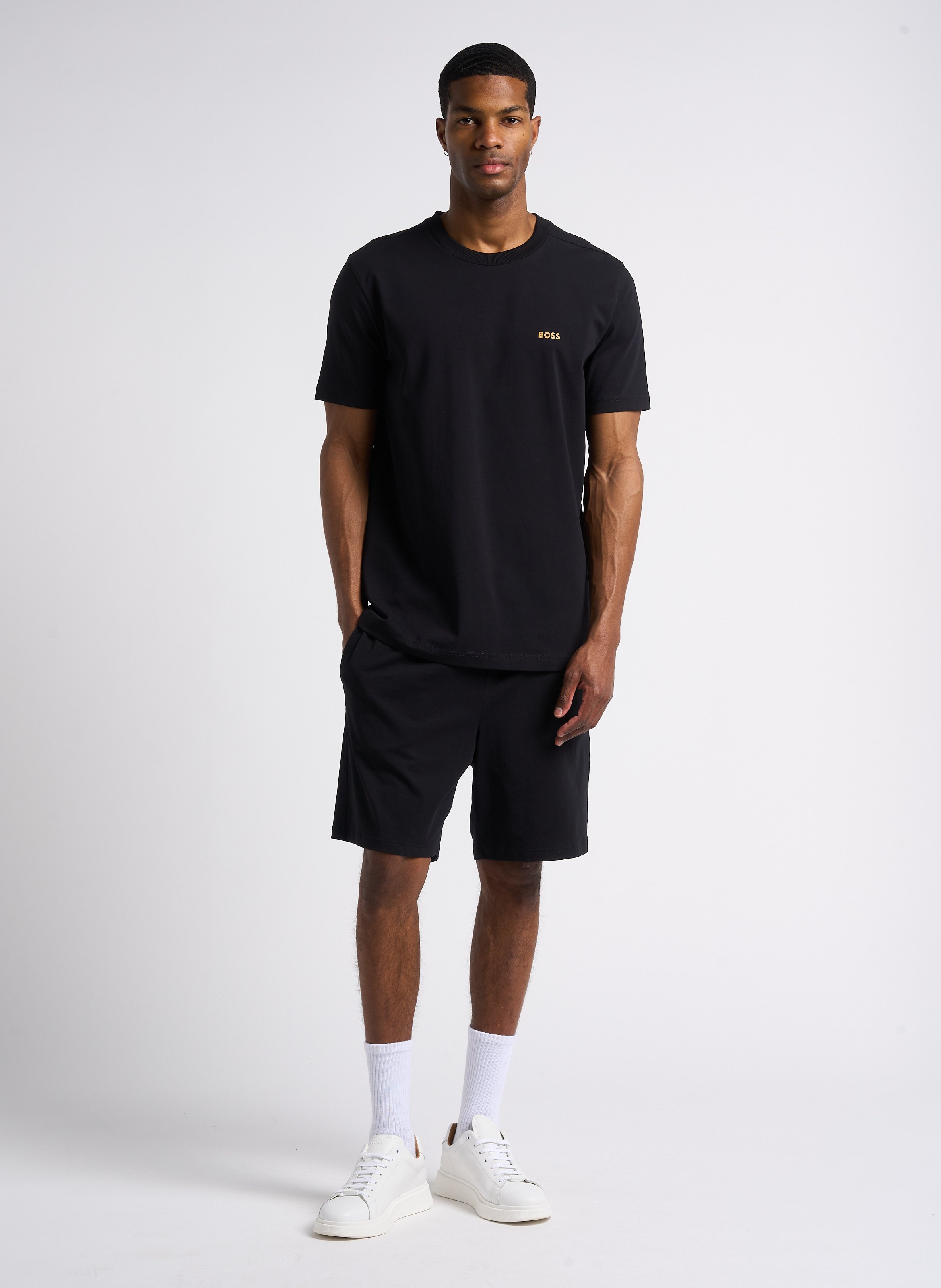 Short de pyjama en coton mélangé BOSS Noir