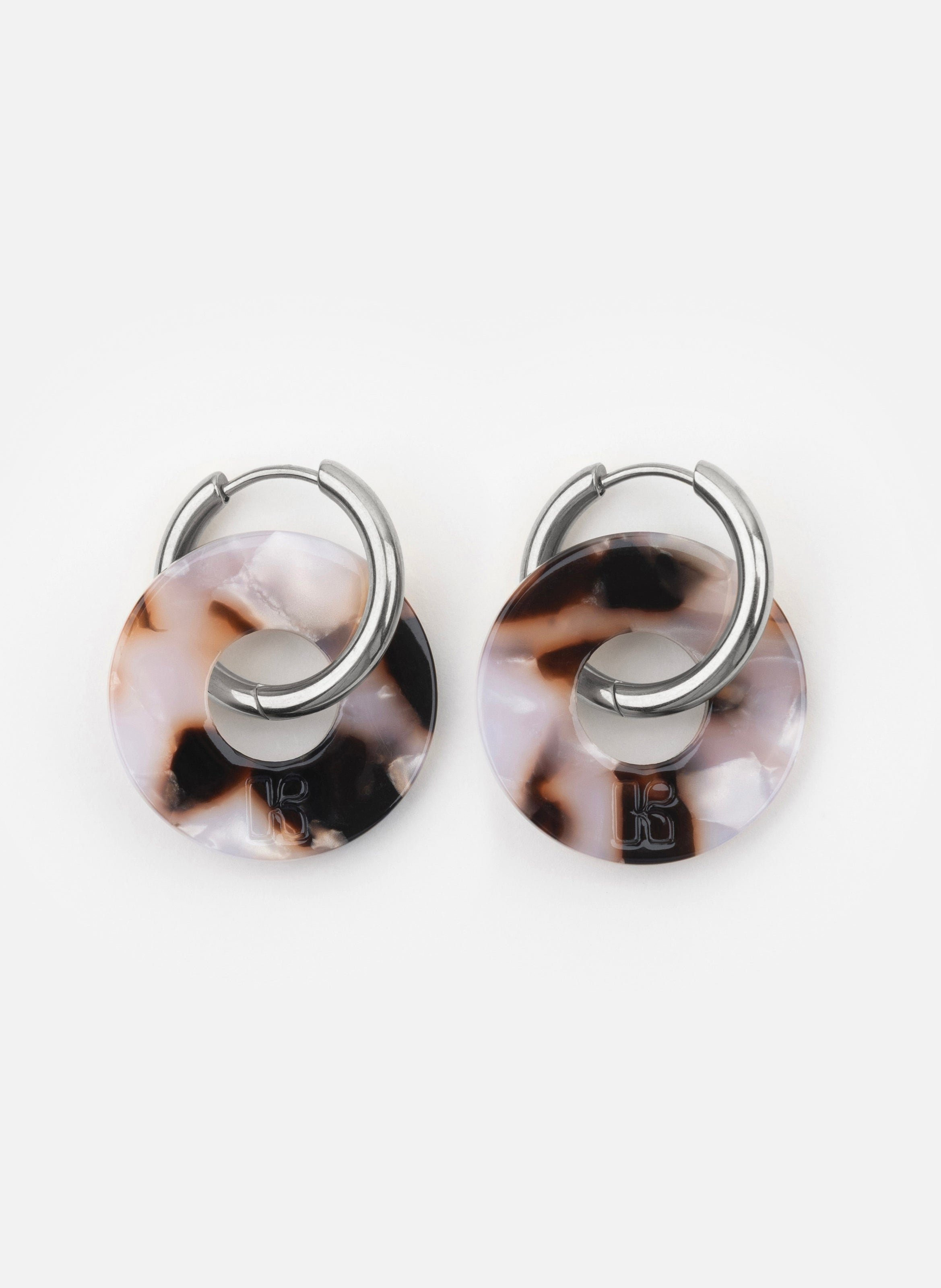 Boucles d'oreilles donuts avec anneaux en acier inoxydable argenté KURAGE GINZA Marron
