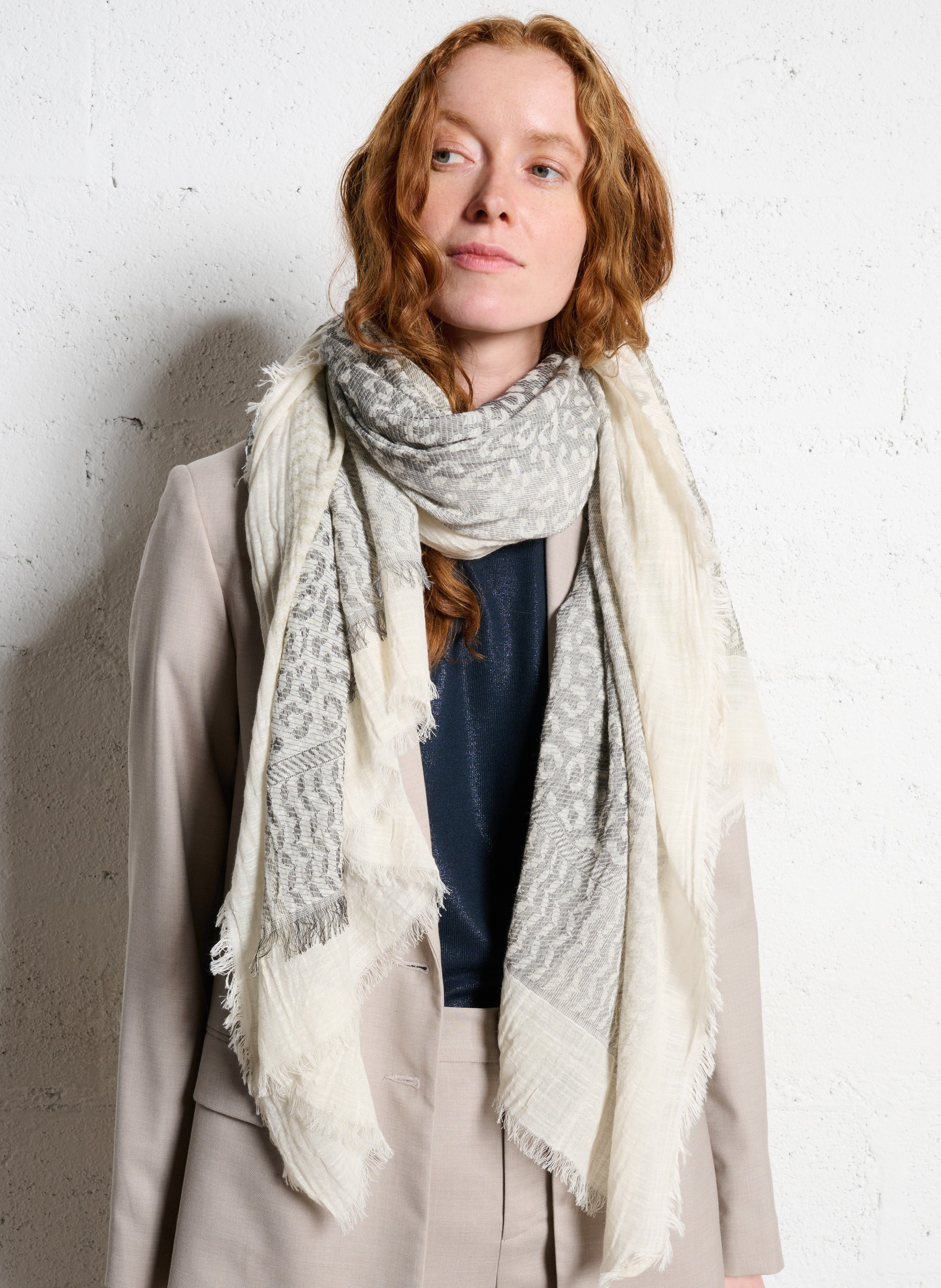 Foulard en jacquard motif léopard IKKS Blanc