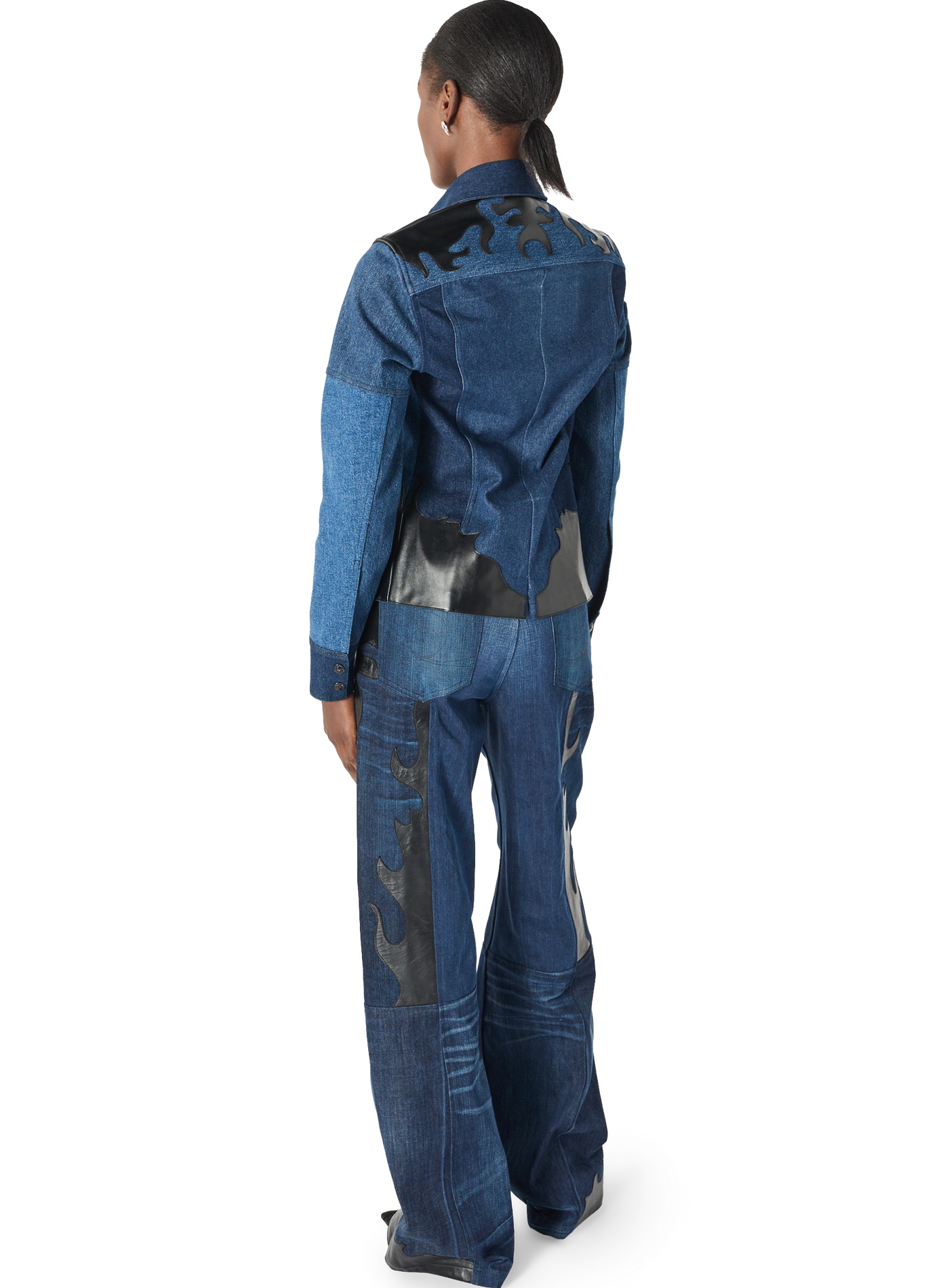 Wijde jeans van upcycled denim met leren patch MARINE SERRE Blauw