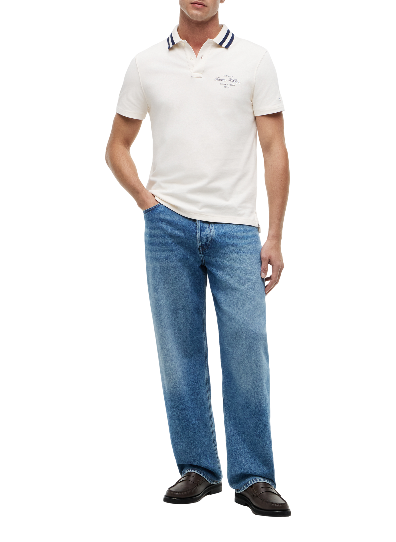 Polo manches courtes à logo en coton  TOMMY HILFIGER Beige