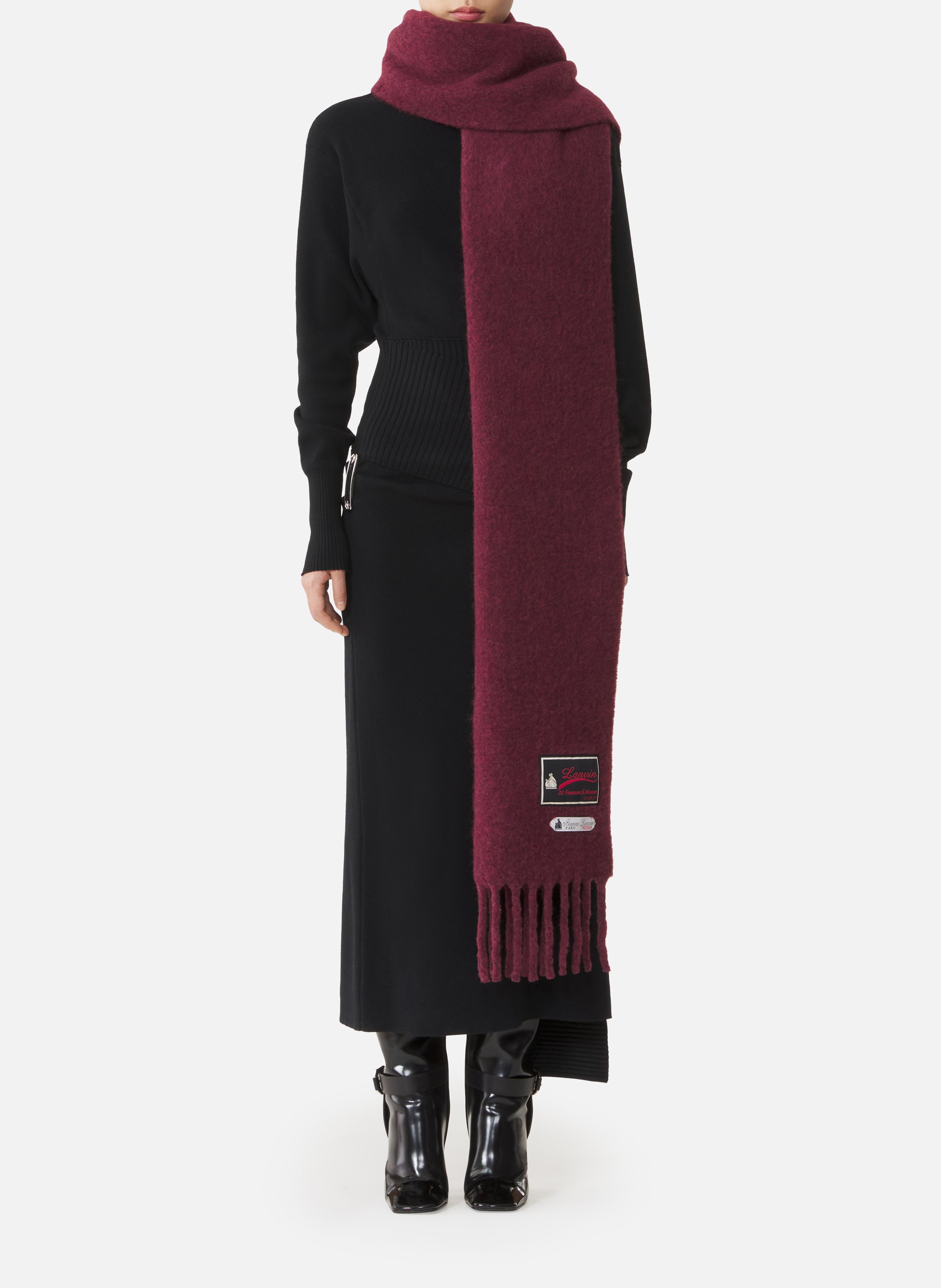 Écharpe à franges étiquette 22 faubourg en laine LANVIN Rouge
