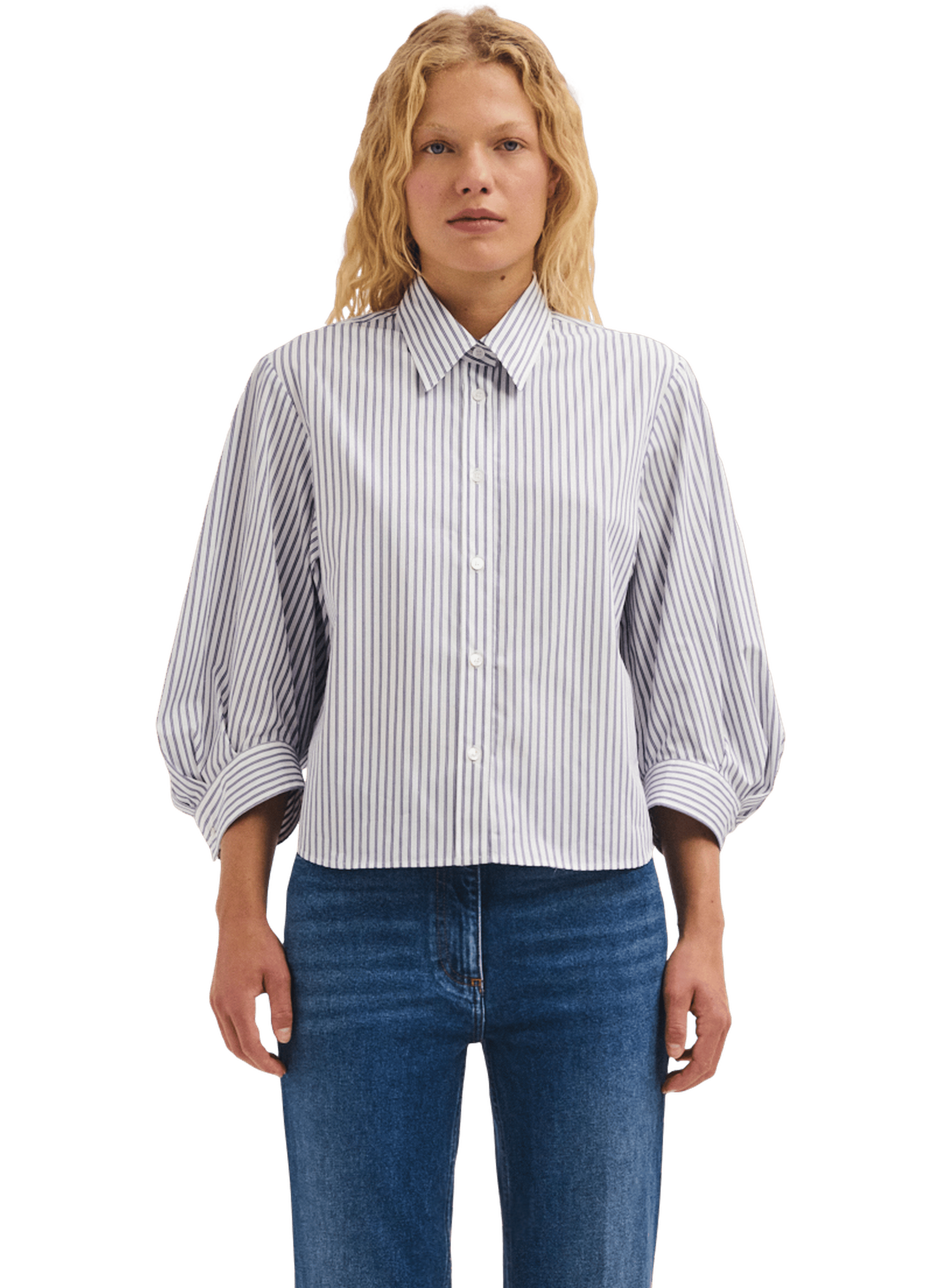 Chemise courte en popeline à rayures - lia PABLO Bleu