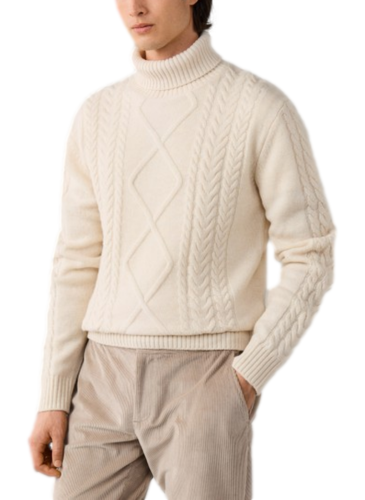 Pull col roulée en maille torsadée de laine et cachemire HACKETT Blanc
