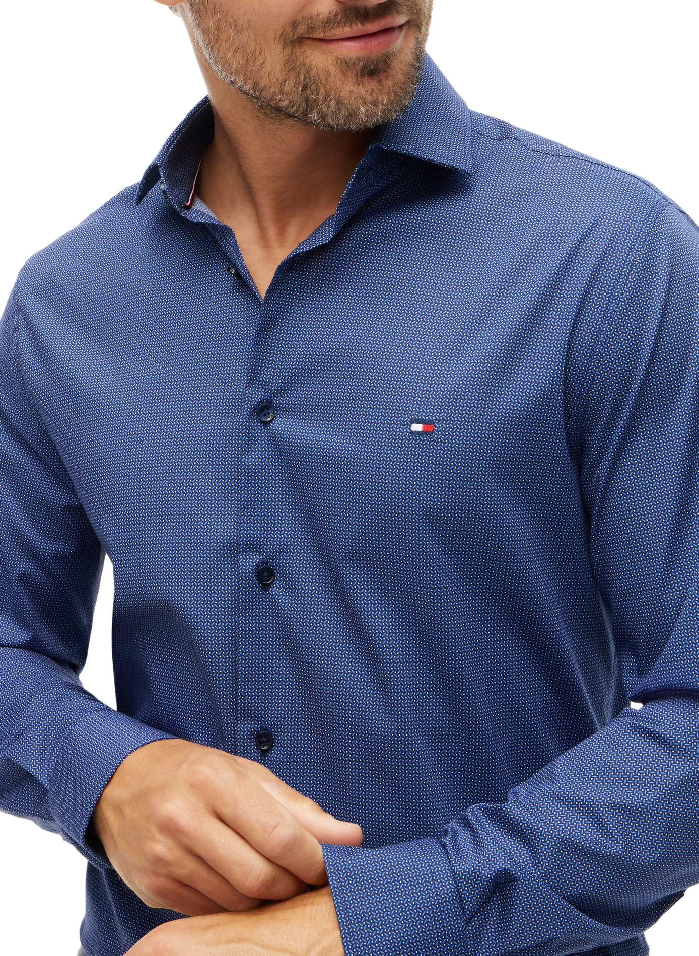 Recht overhemd met motief van katoen | Blauw TOMMY HILFIGER Heren